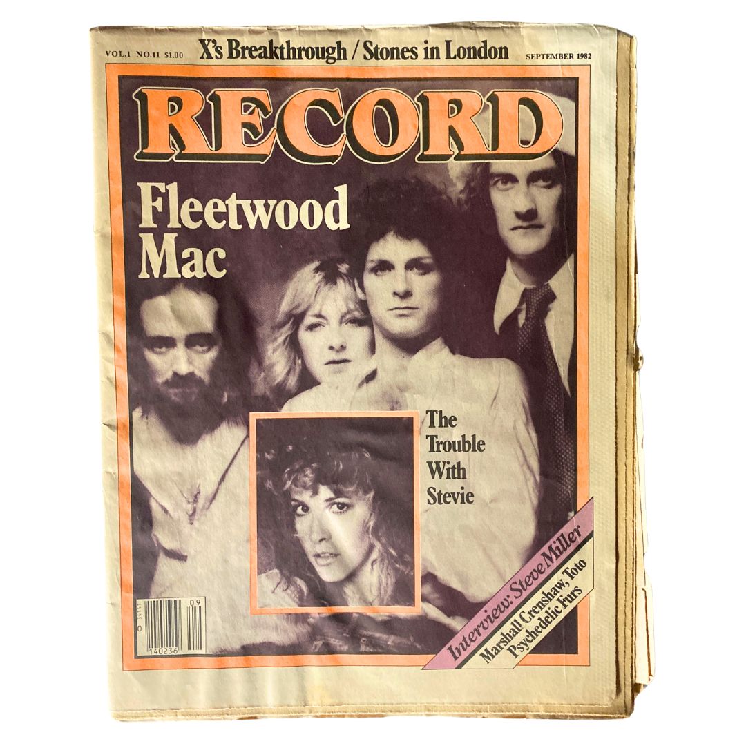 Vintage Record Magazine from September 1982, Vol 1 No. 11 featuring Fleetwood Mac on the cover. The magazine highlights the iconic band and includes a notable interview with Stevie Nicks.
