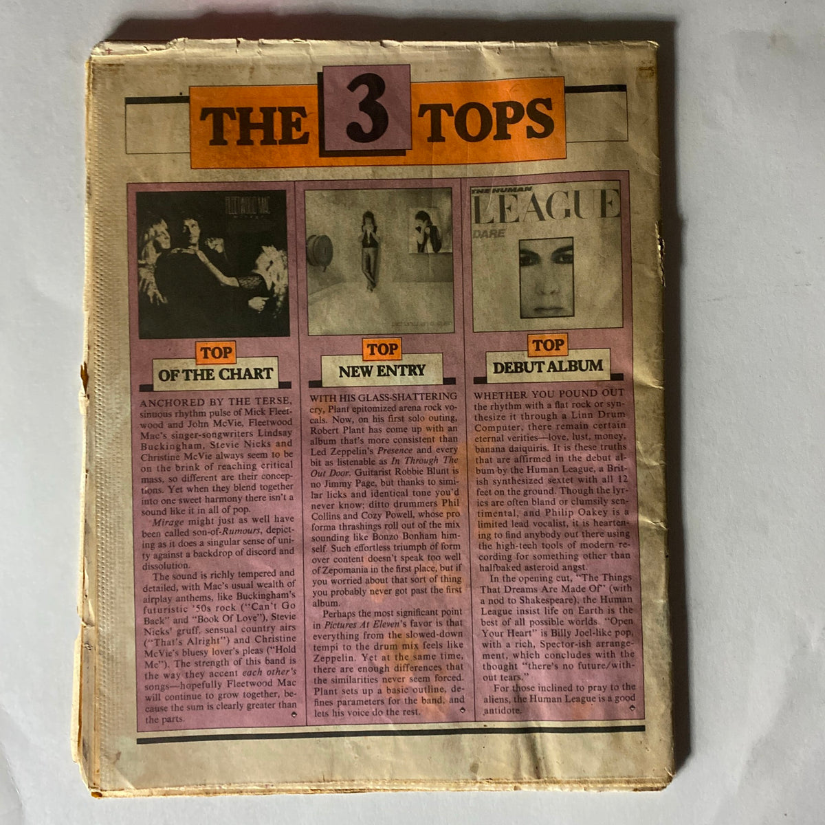 Back cover of the vintage Record Magazine from September 1982, Vol 1 No. 11 showcasing chart-topping music updates and features from the early 1980s music scene.