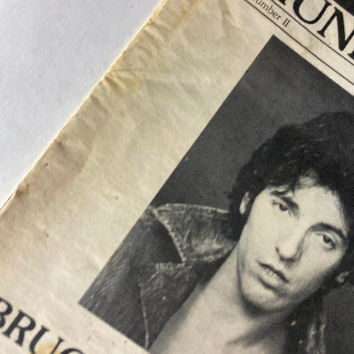 Close-up of VTG Thunder Road Magazine November 1978 Vol 1 No 2 cover showing Bruce Springsteen's portrait.