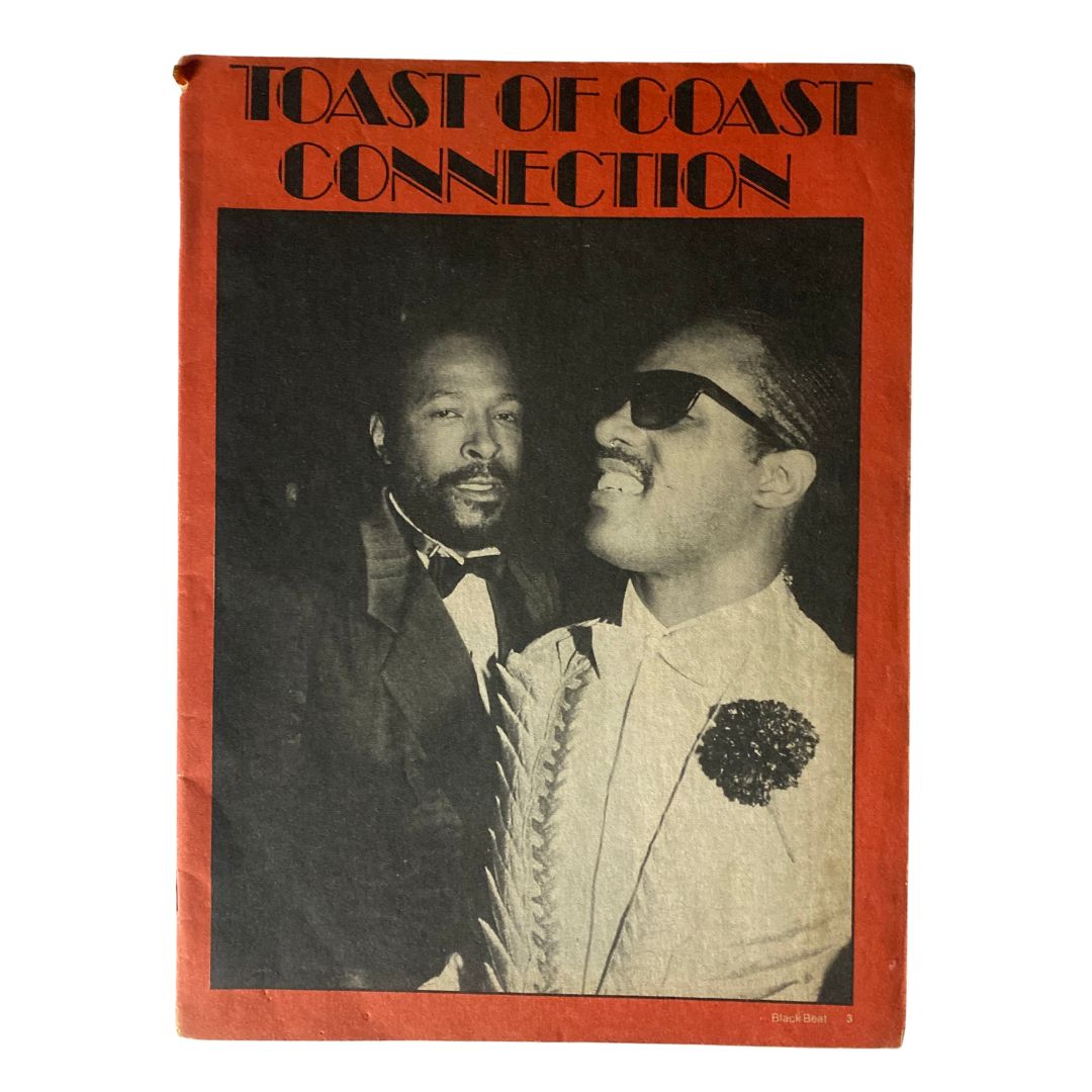 Cover image of VTG Black Beat Magazine September 1983 featuring a photograph of Stevie Wonder alongside Marvin Gaye, highlighting the prominent figures of the 1980s music scene.