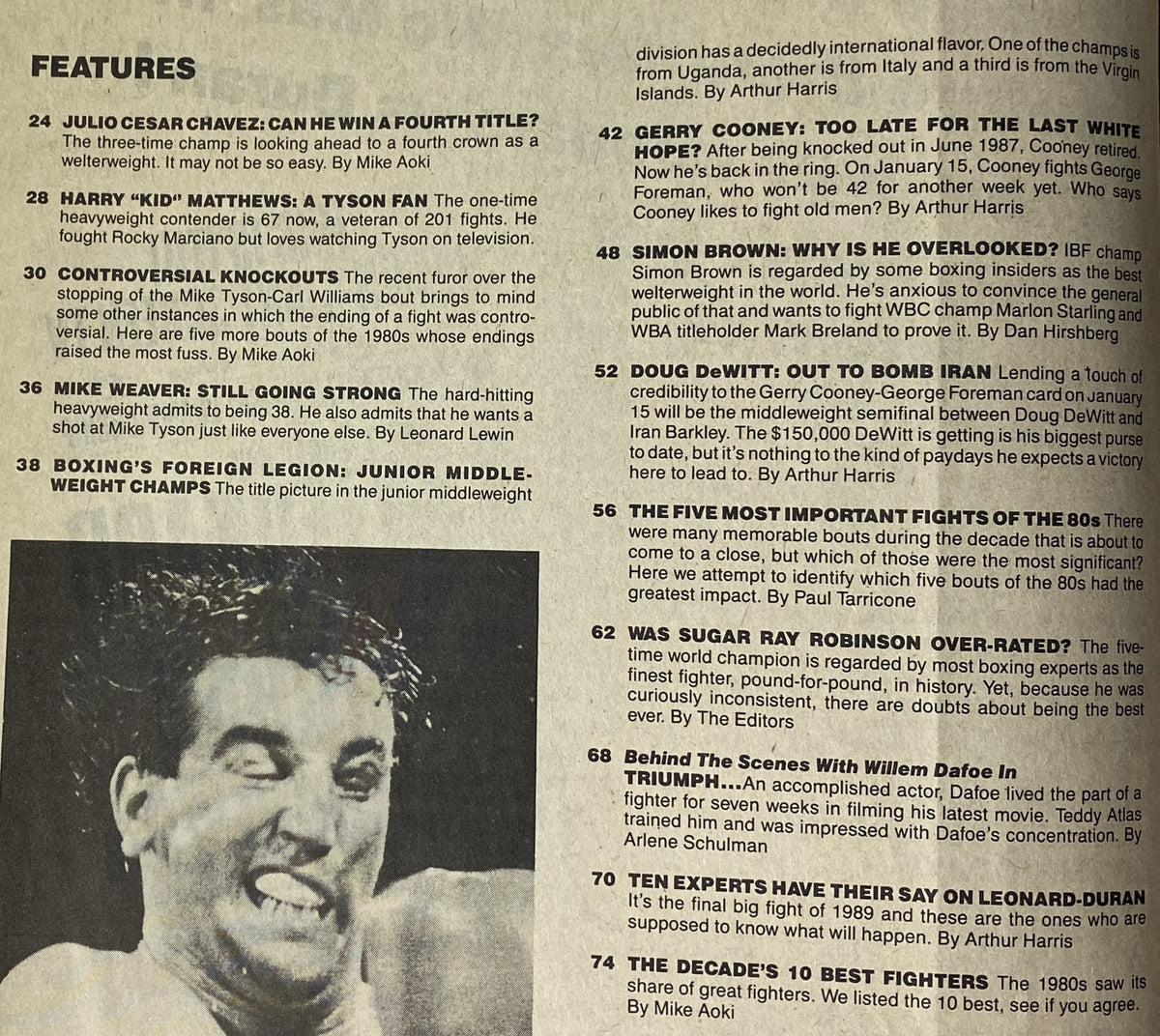 Boxing Scene Magazine January 1990 Julio César Chávez Cover, featuring an in-depth feature on Chávez’s fourth title pursuit, with highlights on notable boxing matches from the 1980s.