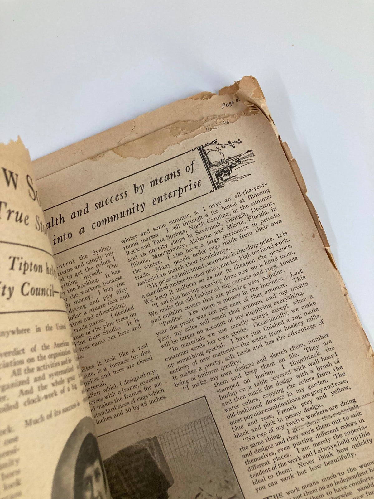 Inside page of The Farmer's Wife Magazine, February 1925, depicting text and images concerning community enterprise and rural life experiences.
