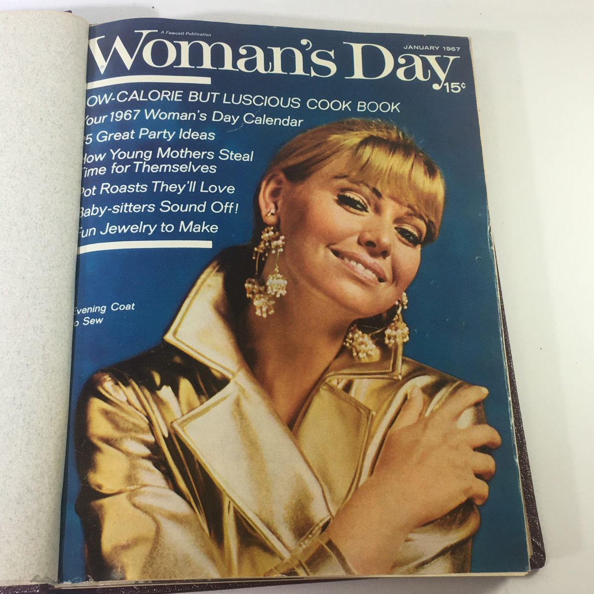 1967 Woman's Day Magazine Compilation featuring the January cover with a glamorous woman in a gold jacket.