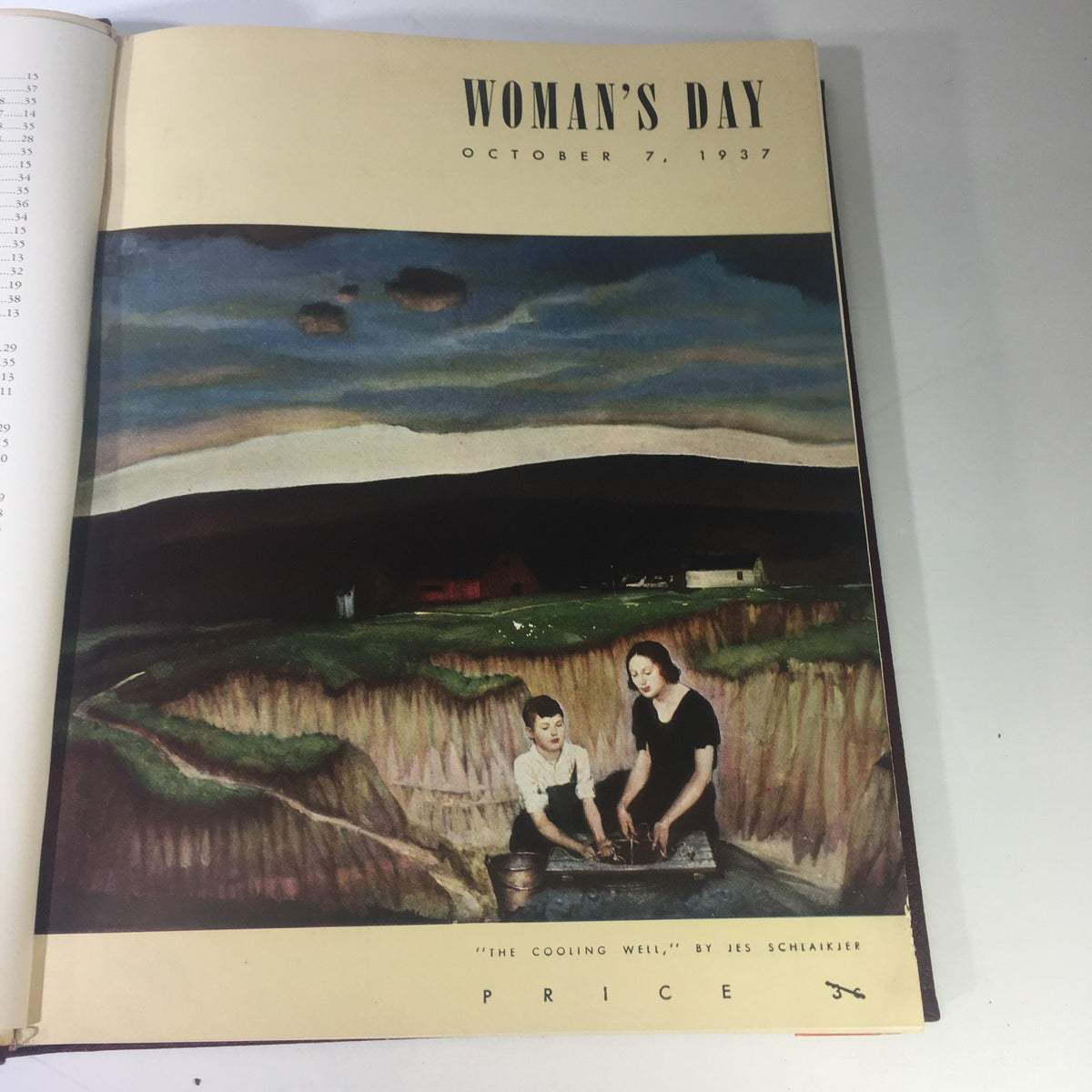 Cover page of Woman's Day magazine from October 7, 1937, featuring artwork titled 'The Cooling Well' by Jess Schlaikjer.