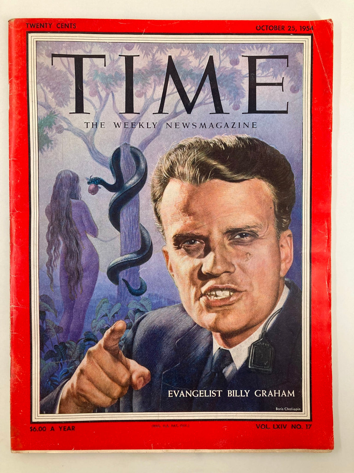 Time Magazine October 25 1954 Vol 64 #17 Evangelist Billy Graham No Label