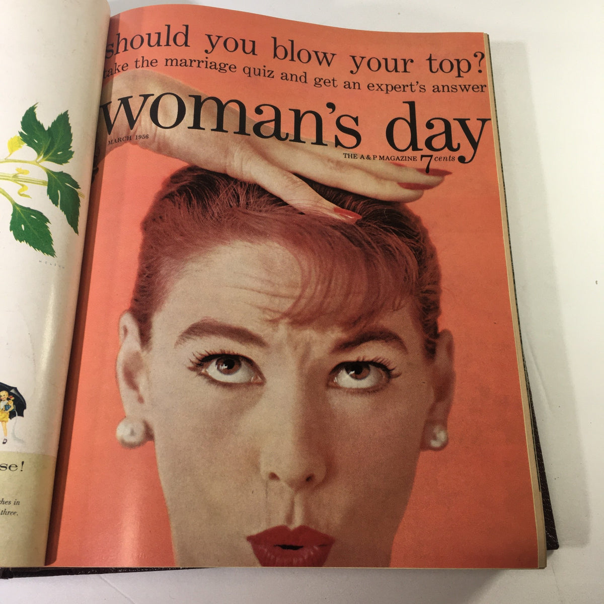 Cover of the 1956 Woman's Day Magazine featuring a woman with red hair, highlighting a marriage quiz, part of the complete year round compilation.
