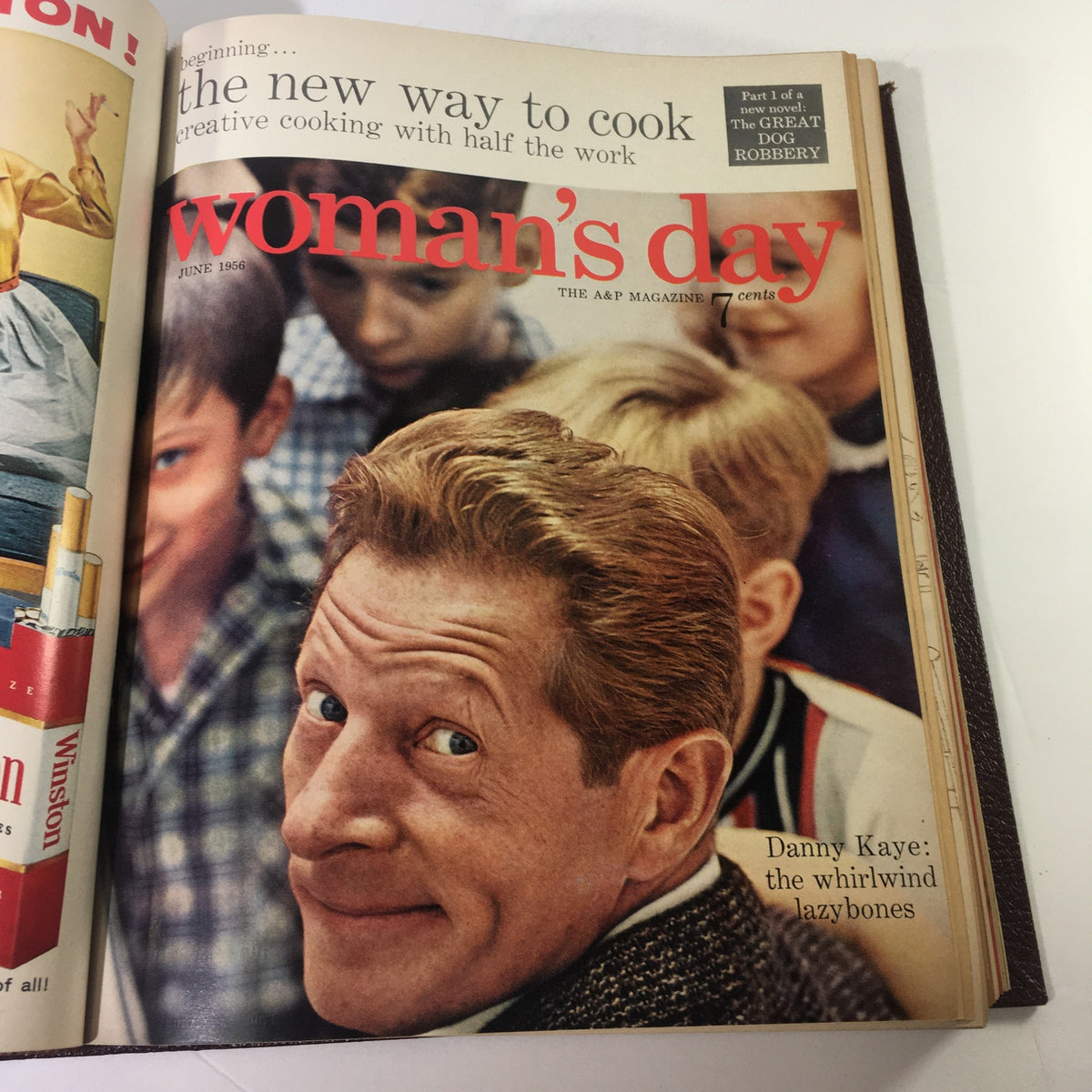 June 1956 Woman's Day Magazine cover featuring actor Danny Kaye, representing creative cooking tips in the complete year round compilation.