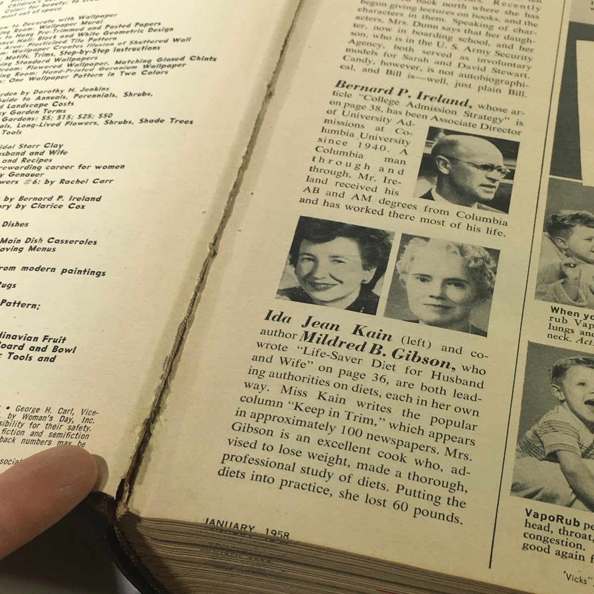 Inside page of the 1958 Woman's Day Magazine Compilation featuring an article by Ida Jean Kain about dieting.