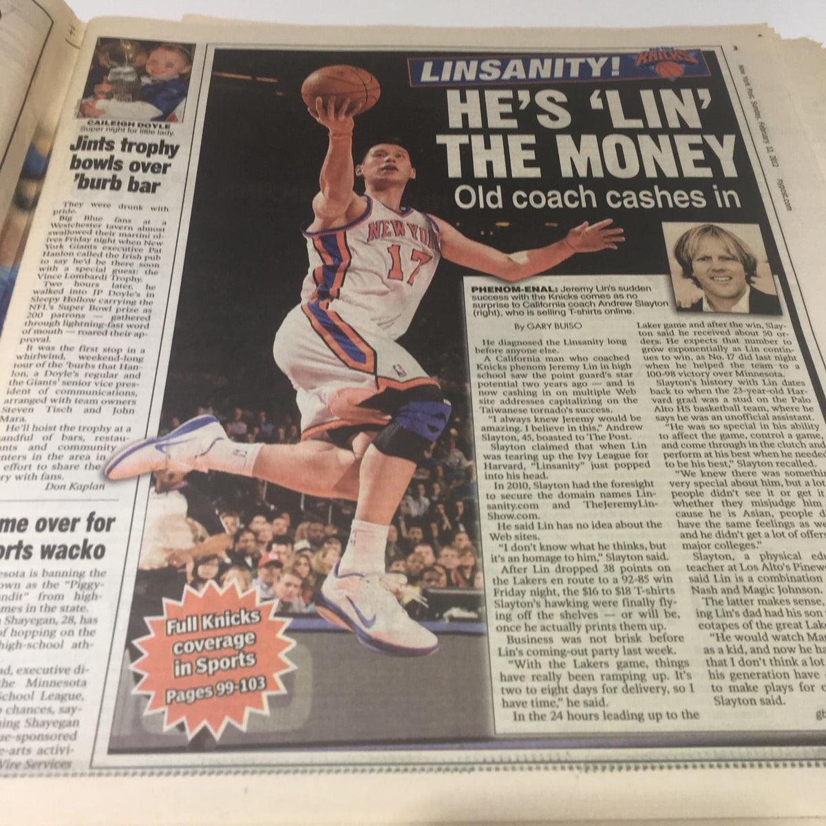 New York Post: Feb 12 2012, Queen of Pop Dead - Page dedicated to Jeremy Lin, highlighting his impact during the Knicks' season and his nickname 'Linsanity'.