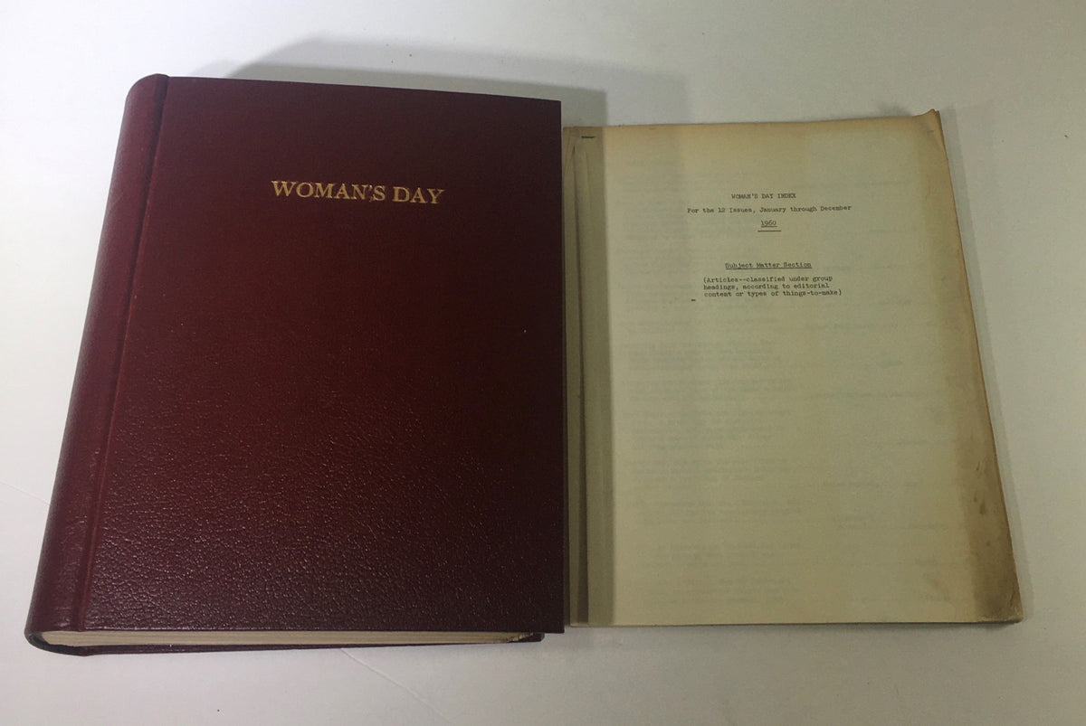 Cover of the 1960 Woman's Day Magazine complete year compilation, featuring a maroon hardcover with 'WOMAN'S DAY' embossed in gold.