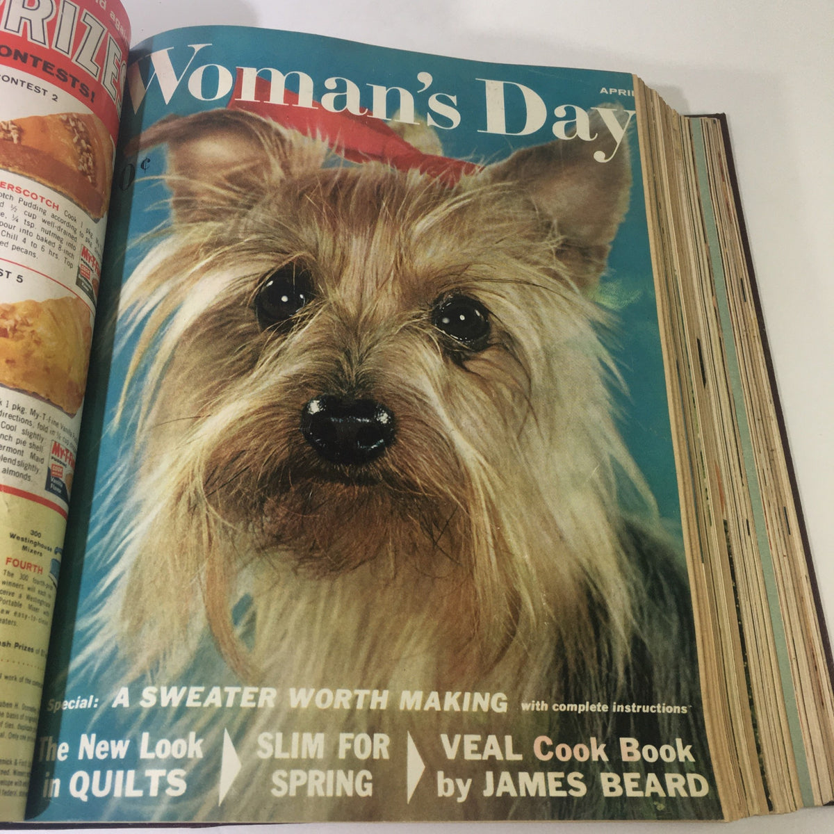 1960 Woman's Day Magazine April issue with a featured Yorkshire terrier on the cover.