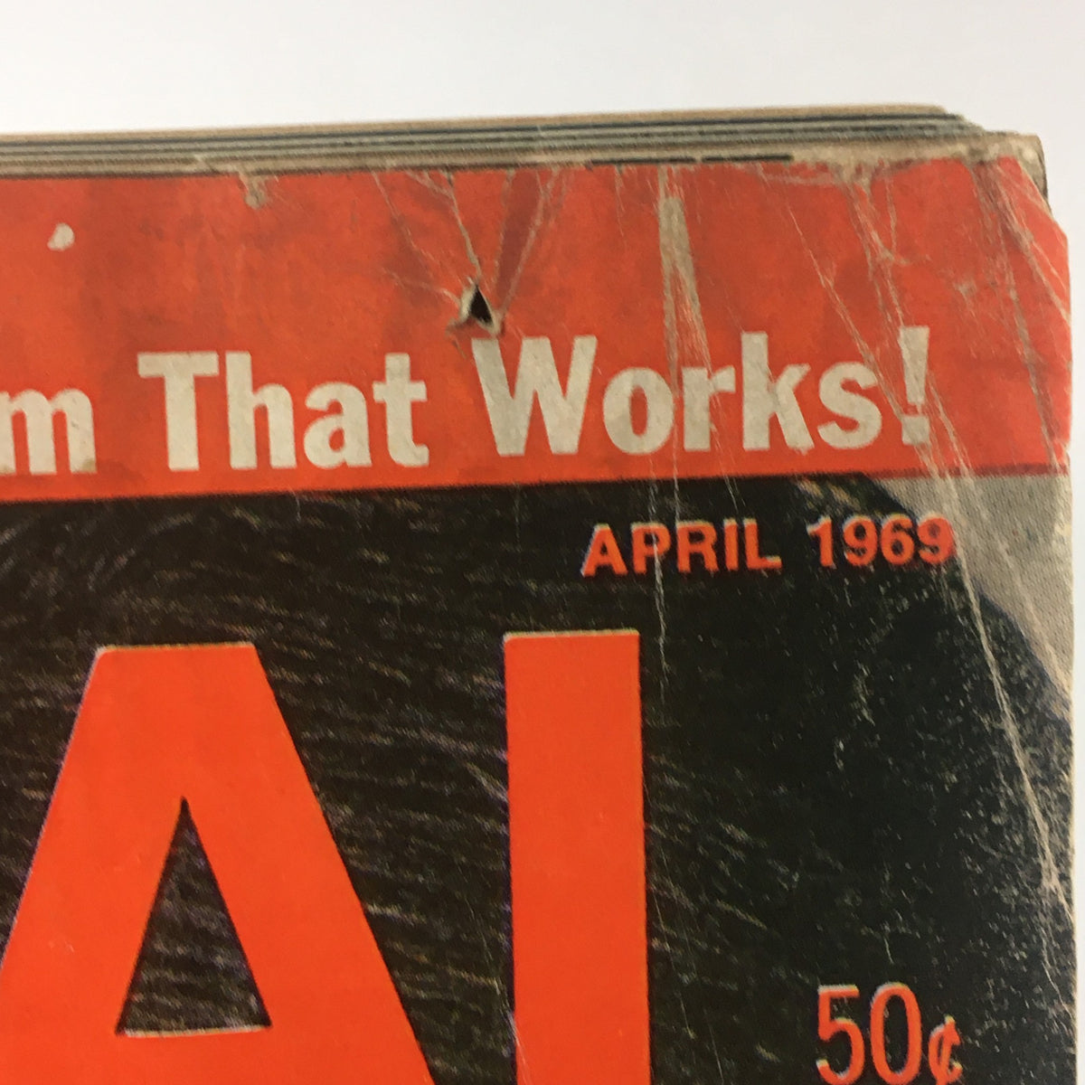 Top view of the VTG Journal Magazine April 1969 displaying the dated issue and wear on the cover.