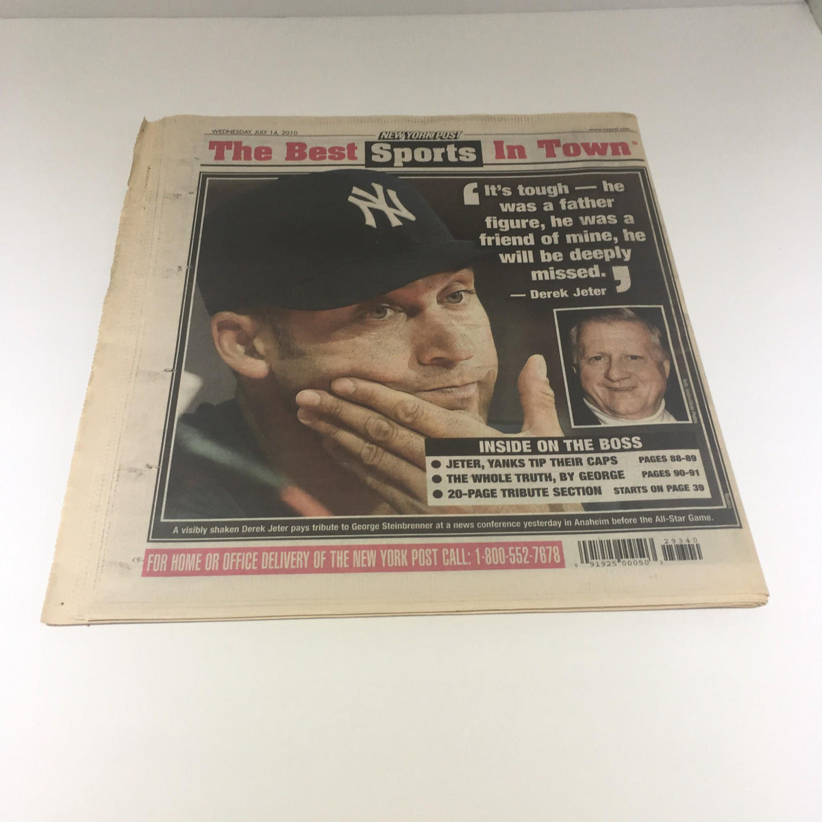 Back cover of the New York Post: July 14, 2010, featuring a tribute to George Steinbrenner with a quote from Derek Jeter highlighting Steinbrenner's influence.