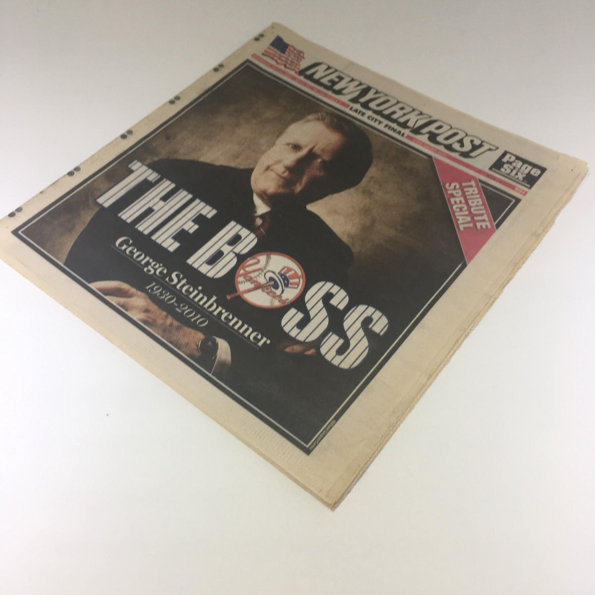 New York Post newspaper featuring a tribute to George Steinbrenner with the title 'THE BOSS', dated December 4, 2012.