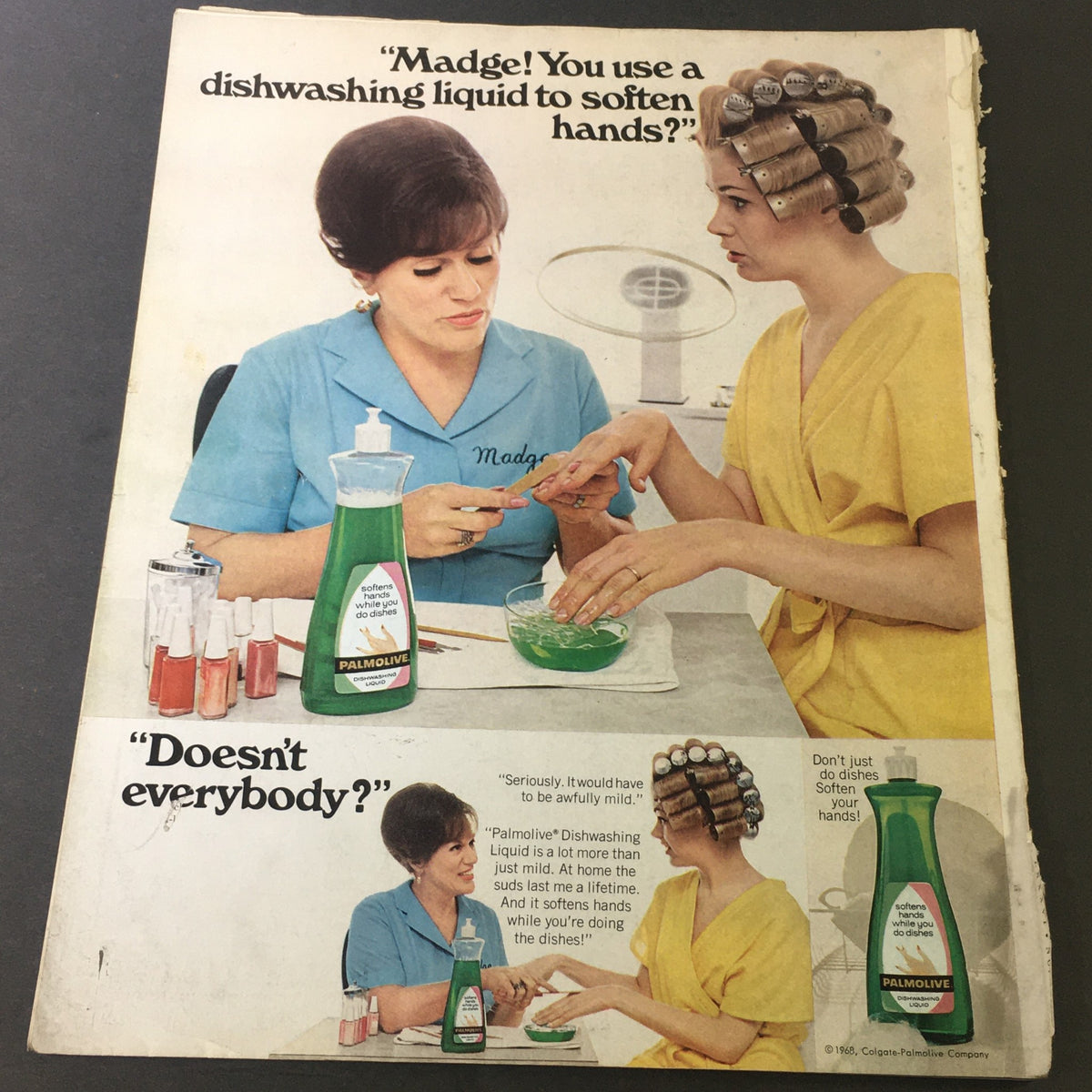 Back cover of the VTG Journal Magazine March 1969 showcasing an advertisement featuring two women discussing Palmolive Dishwashing Liquid.