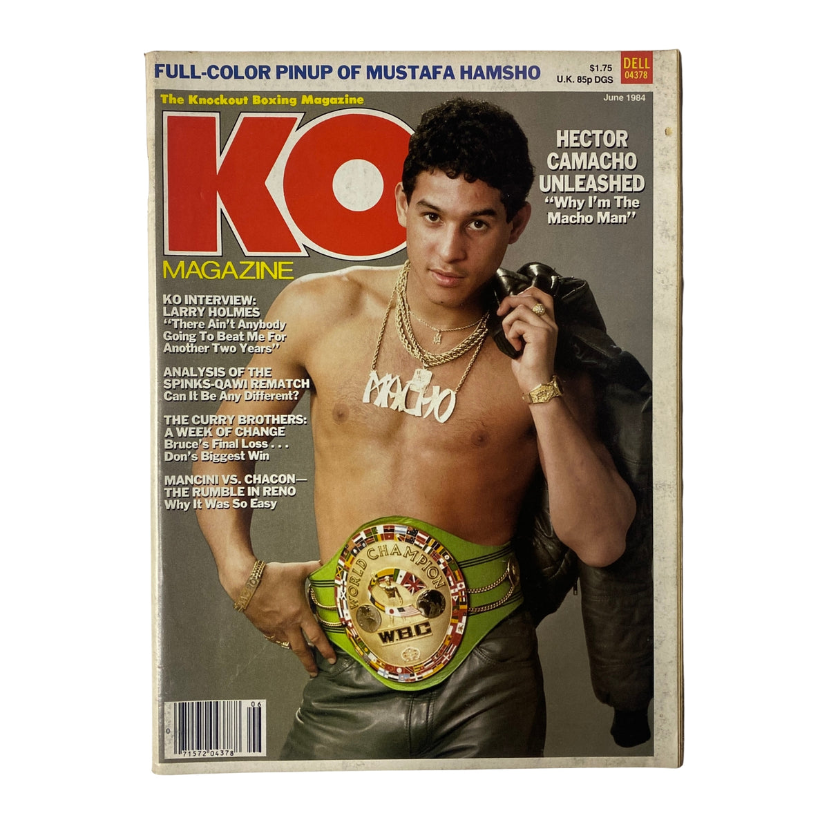 KO Boxing Magazine June 1984 featuring Hector Camacho on the cover, showcasing the rising boxing star with the WBC championship belt and the tagline 'Why I’m The Macho Man'.