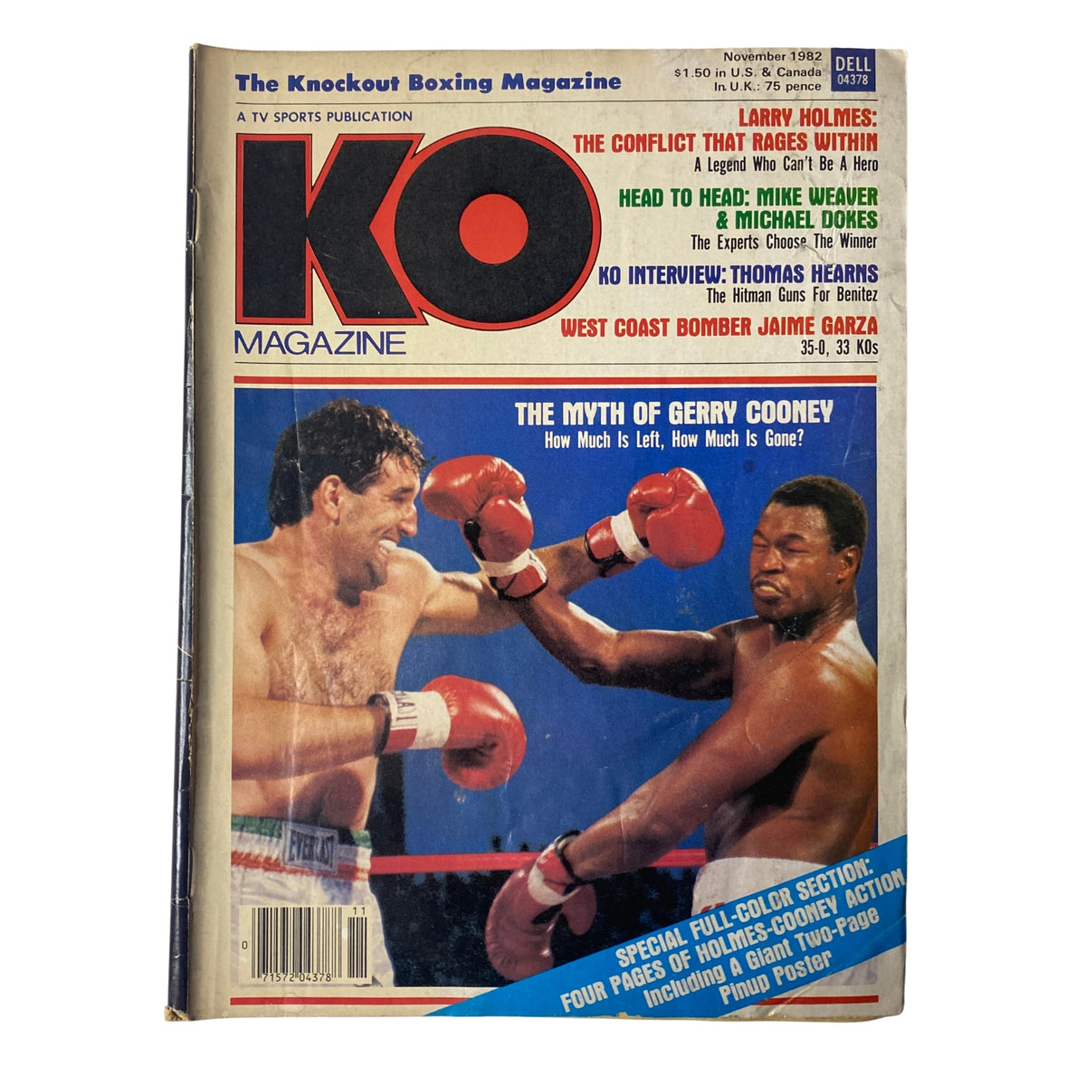 KO Boxing Magazine November 1982 featuring Gerry Cooney on the cover, showcasing boxing highlights and interviews from the iconic era of the 1980s.