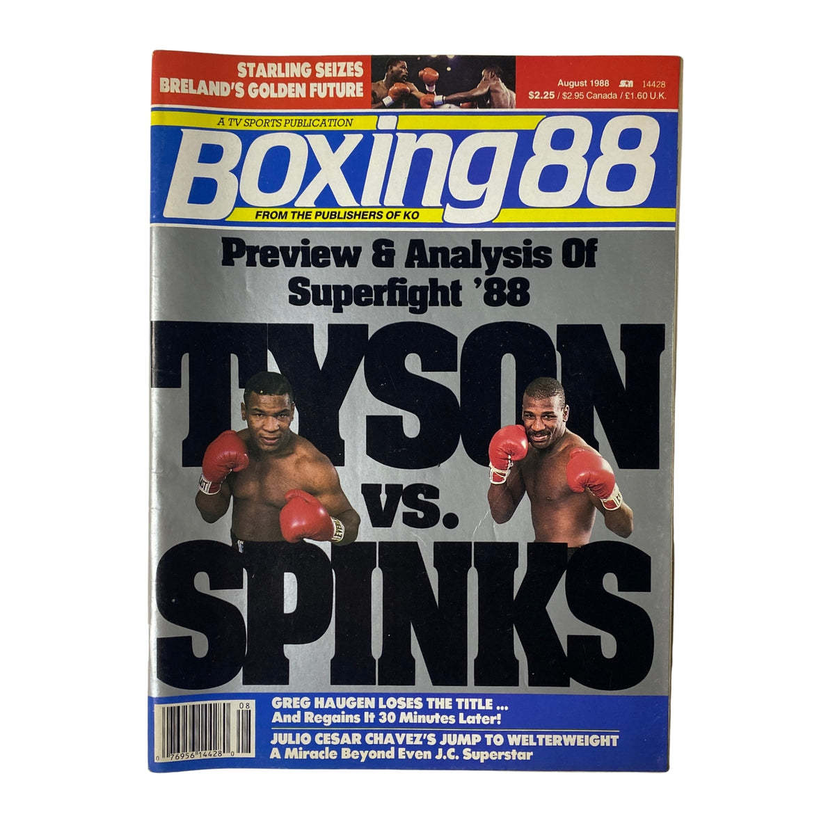 Boxing 88 Magazine August 1988 cover featuring Mike Tyson vs. Michael Spinks, highlighting the preview and analysis of 'Superfight ’88.' Good condition with historic significance in boxing memorabilia.