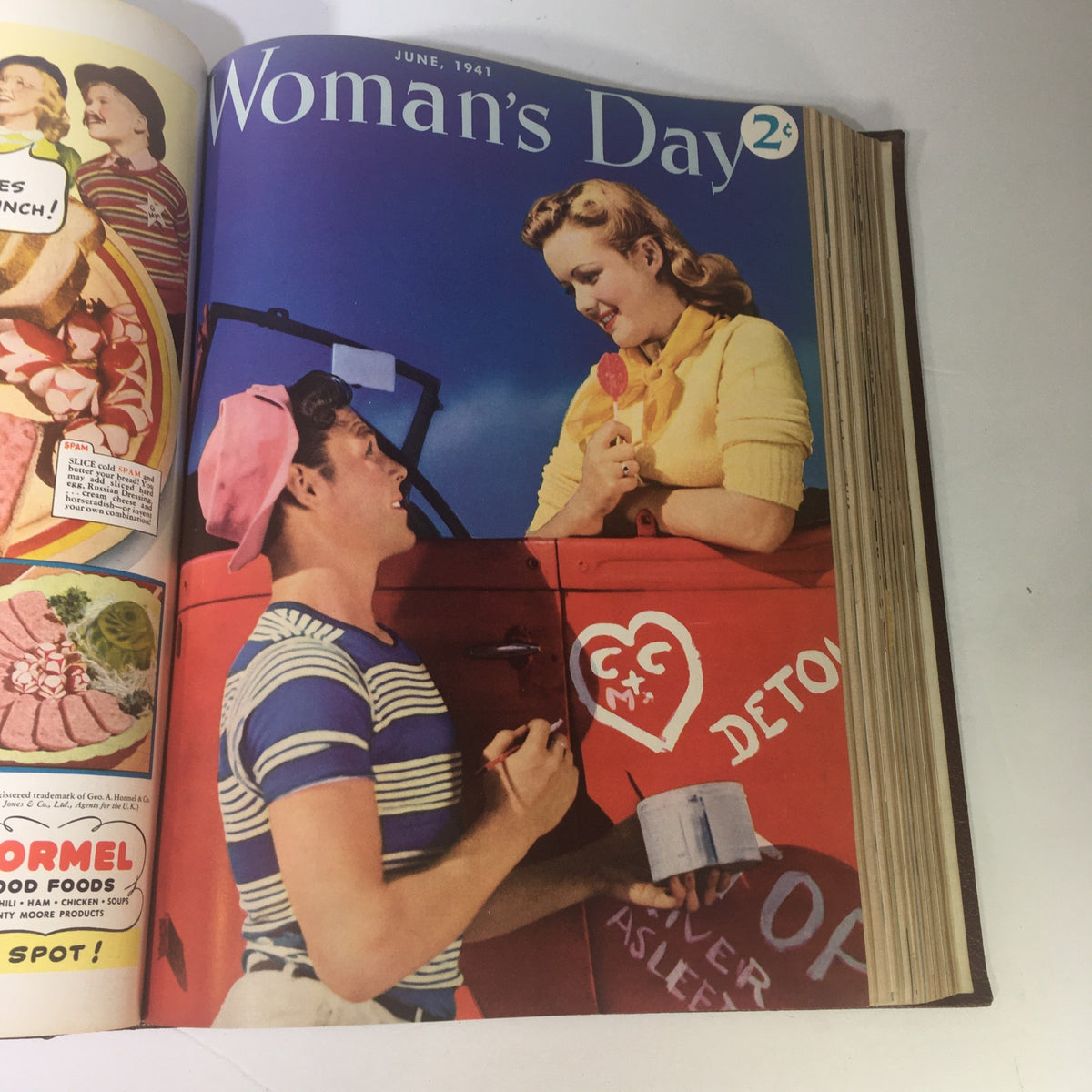 1941 Woman's Day Magazine Compilation displaying the June cover with a scene of a young couple at a vintage ice cream truck.