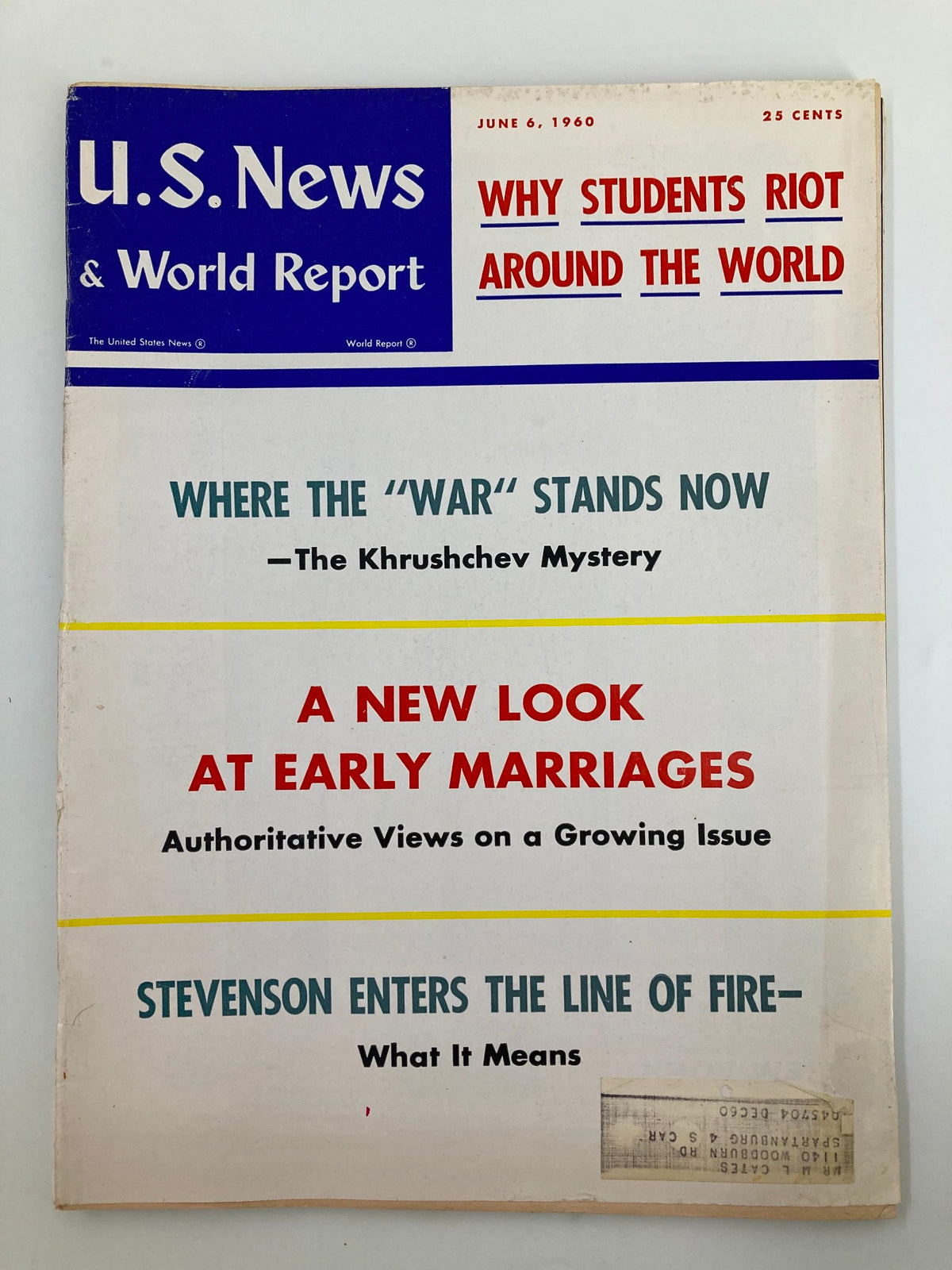 Cover of US News & World Report Magazine, June 6, 1960, featuring the title 'Where The War Stands Now', discussing global events and historical context of the era.
