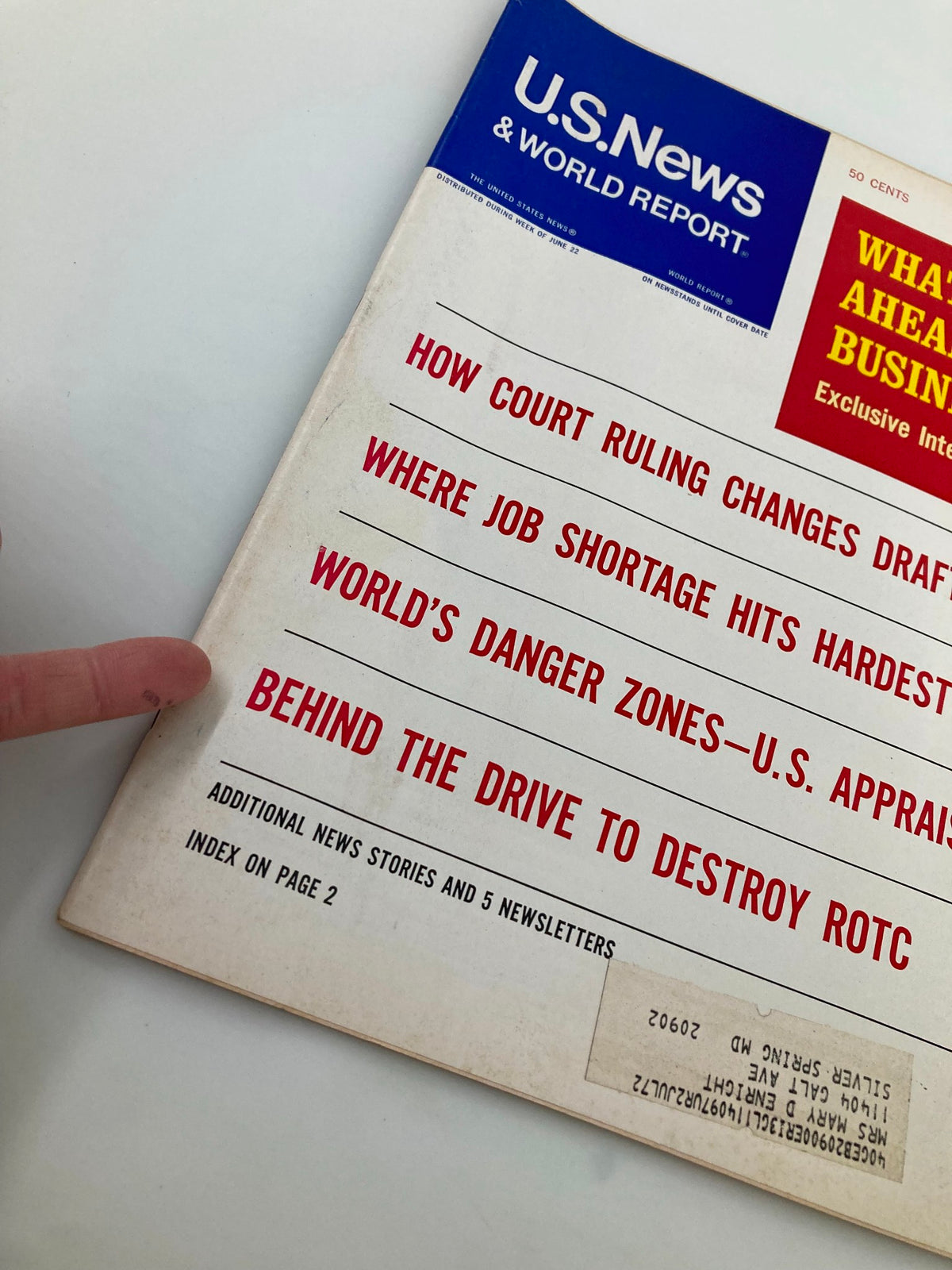 Cover of US News & World Report Magazine from June 29, 1970, featuring the headline 'How Court Ruling Changes Draft.' Highlights include additional topics such as job shortages and ROTC controversies.