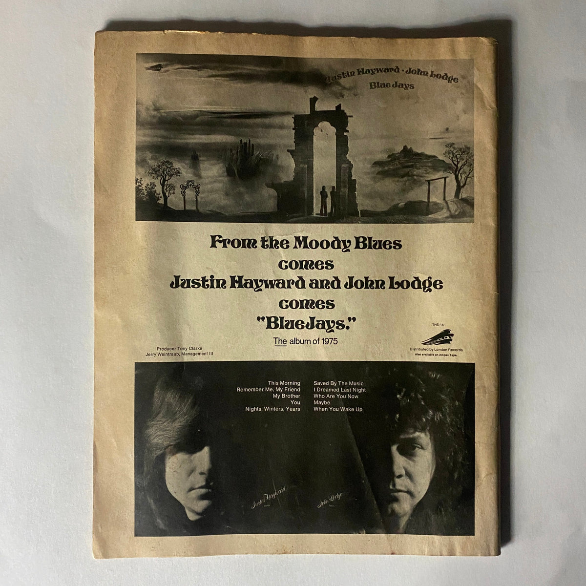 Back page of VTG Circus Rave Magazine June 1975 No. 111 highlighting the album 'Blue Jays' by Justin Hayward and John Lodge.