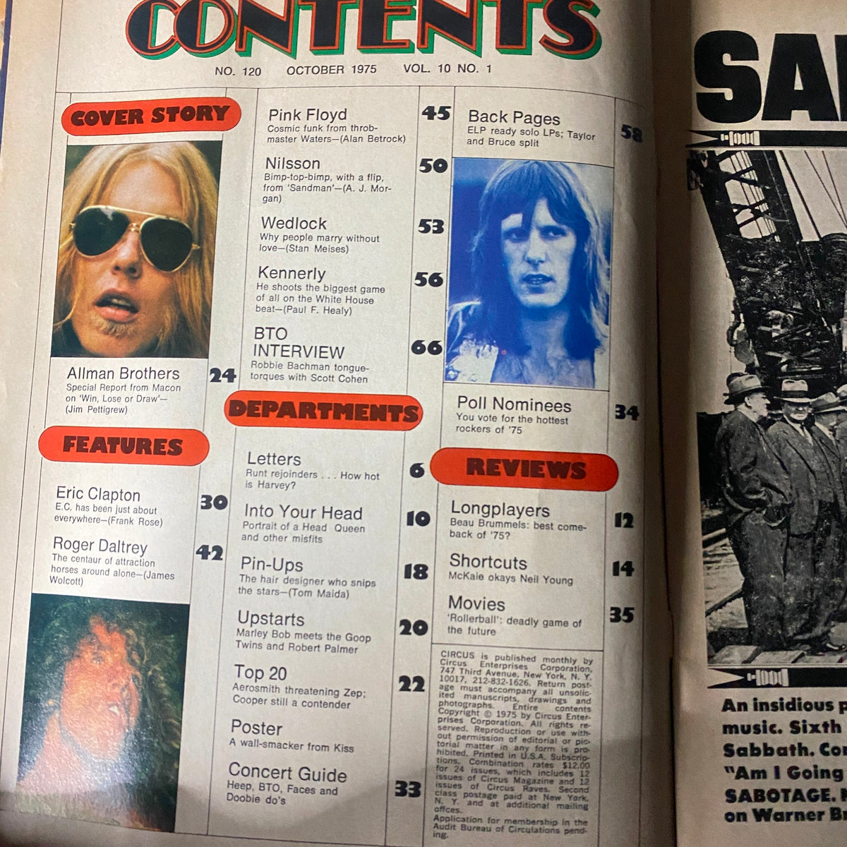 Vintage Circus Magazine October 1975 No. 120 Greg Allman No Label