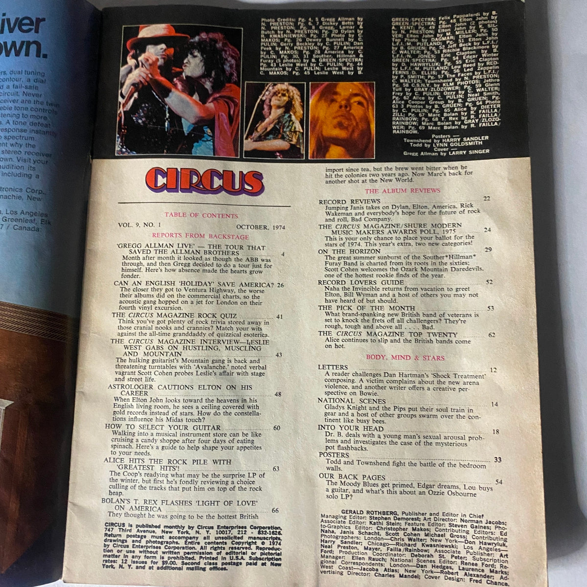 Vintage Circus Magazine October 1974 Vol 9 No. 1 Gregg Allman No Label