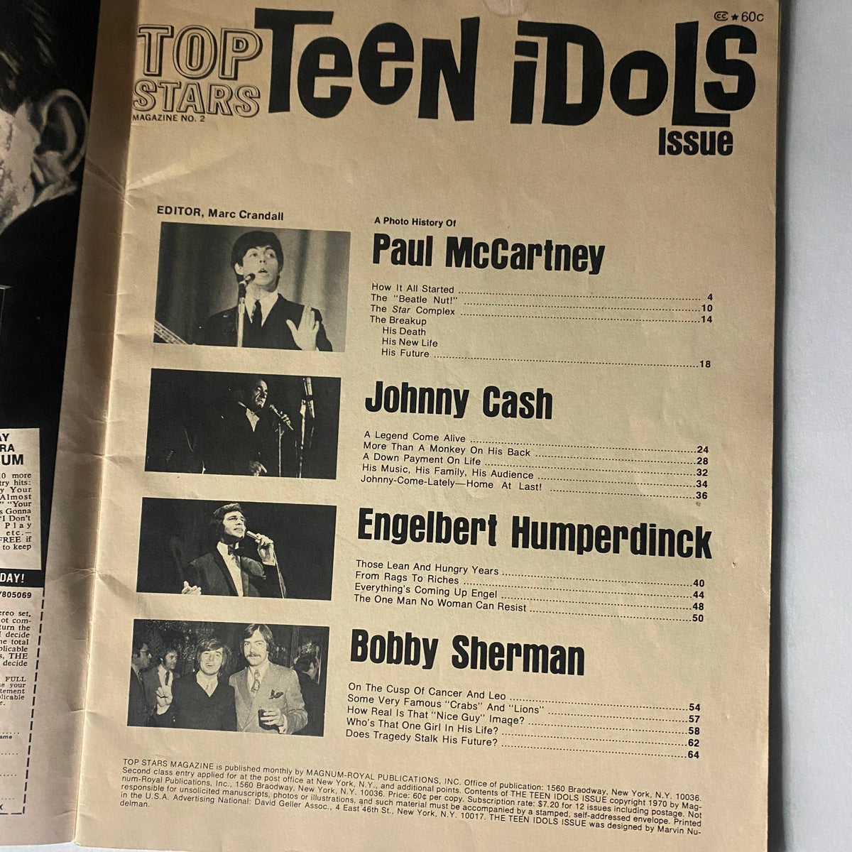 Vintage Top Stars Magazine 1970 Teen Idols Issue Paul McCartney No Label