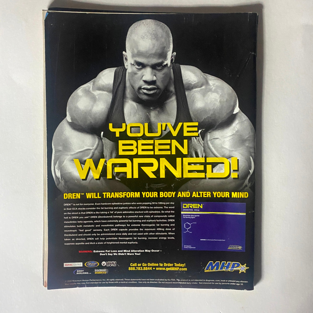 Back cover of Real Fighter Magazine 2008 Issue 17, featuring an advertisement promoting the DREN supplement alongside a muscular athlete, emphasizing fitness and bodybuilding.