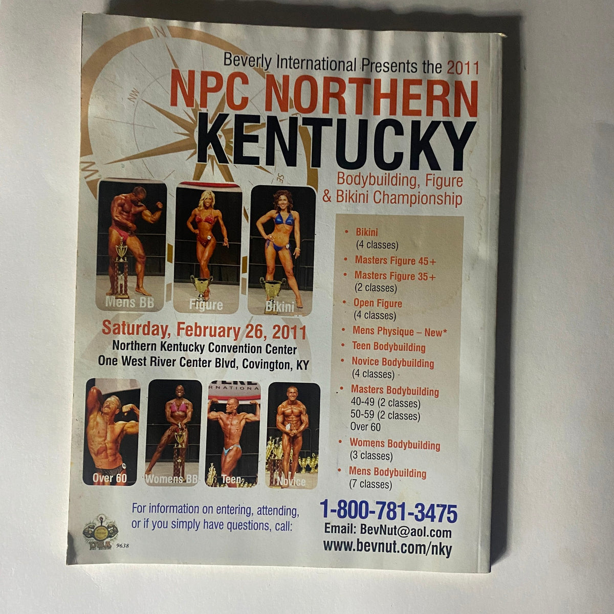 Back cover of the 2011 No Nonsense Collectors Edition and Supplement Guide showcasing the NPC Northern Kentucky Bodybuilding, Figure & Bikini Championship details. Includes event date and venue information.