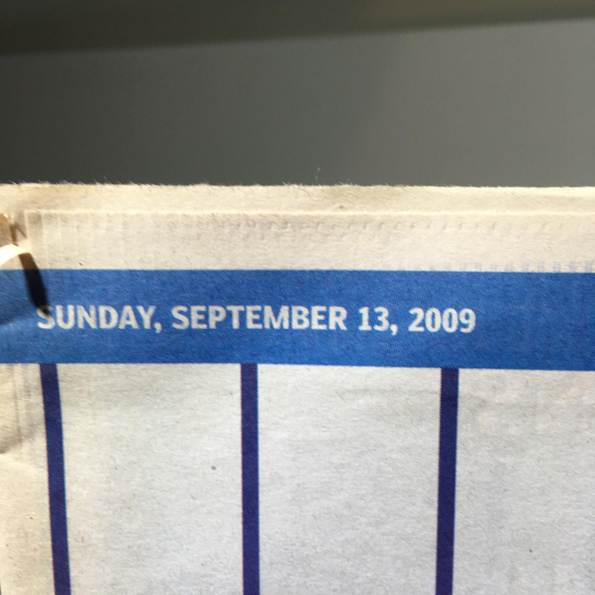 Date header of the NY Daily News, indicating 'SUNDAY, SEPTEMBER 13, 2009', associated with the issue titled 'The King, The Hit, Hot Bat, Early Years Derek Jeter'.