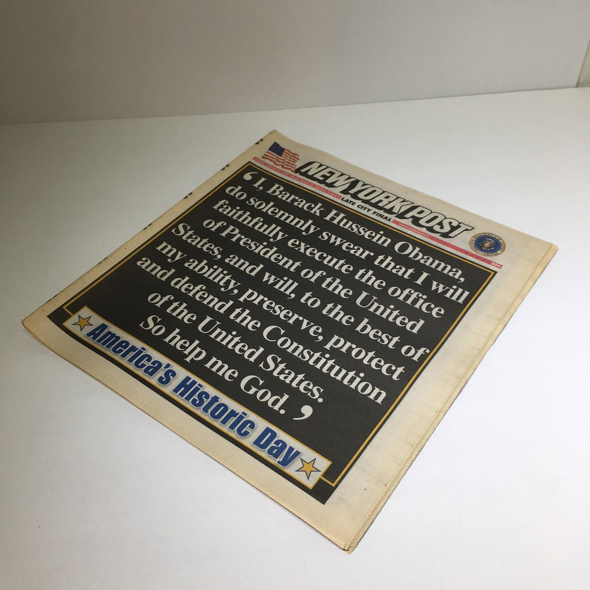New York Post: Jan 20 2009, Barack Hussein Obama Pledge, America's Historic Day featuring another view of Obama's inauguration features.