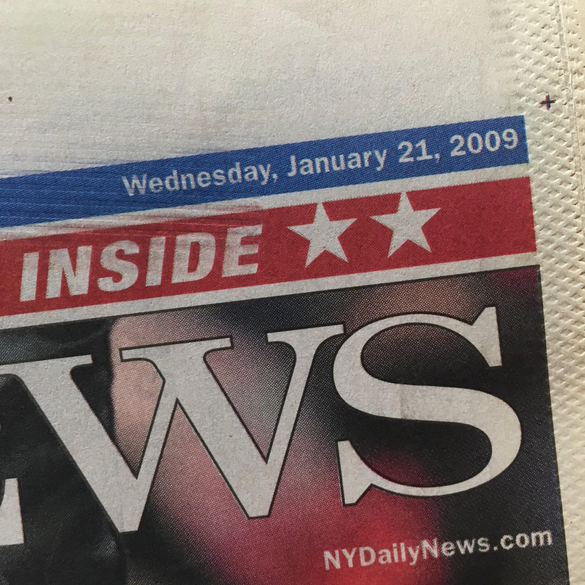New York Daily News: Jan 21 2009, A Glorious Beginning - Date section showing January 21, 2009, from the newspaper.