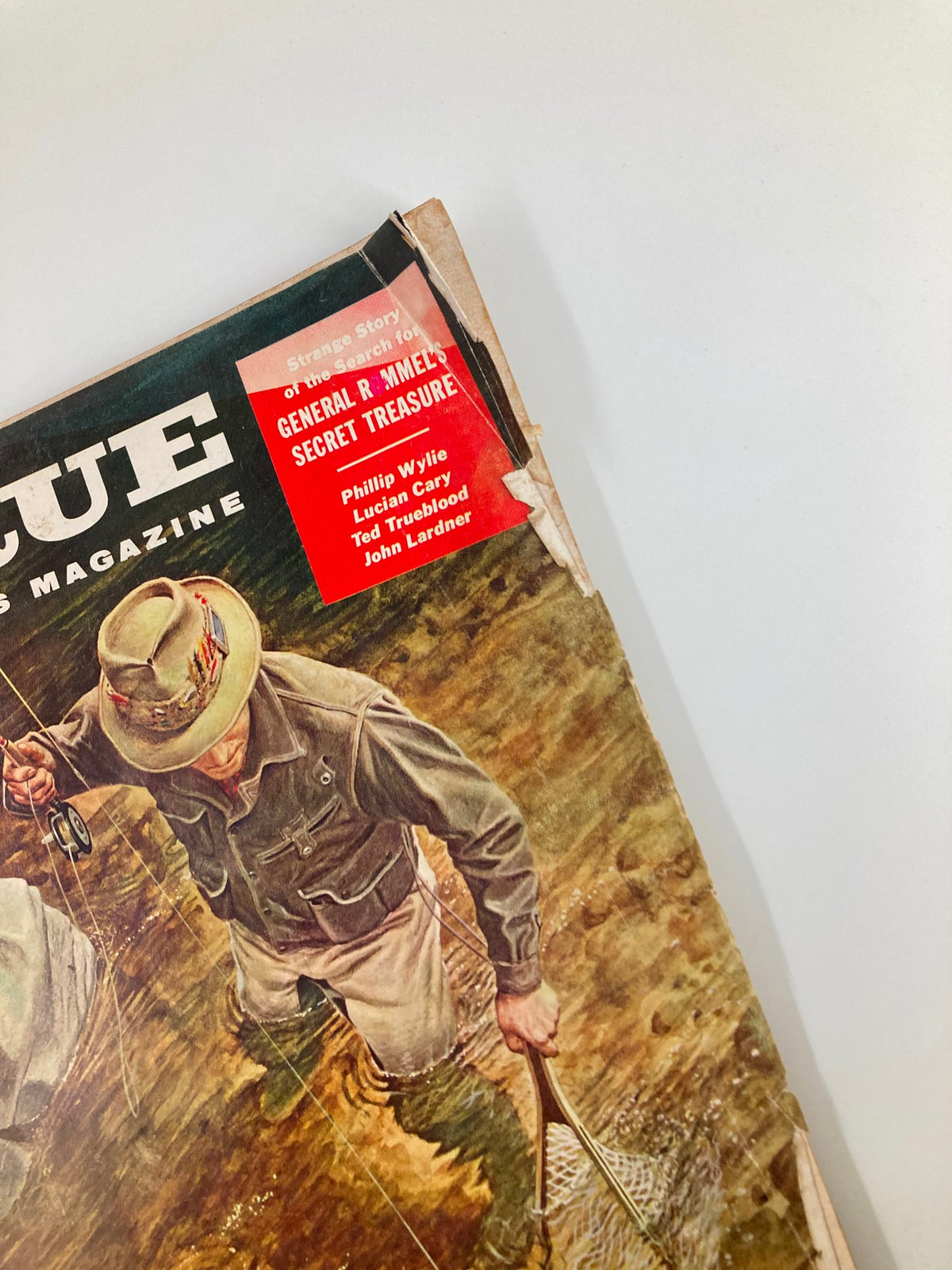 Close-up of the cover of TRUE The Man's Magazine April 1957 showing details of the artwork and the cover title, emphasizing the featured story about General Rommel's Secret Treasure.