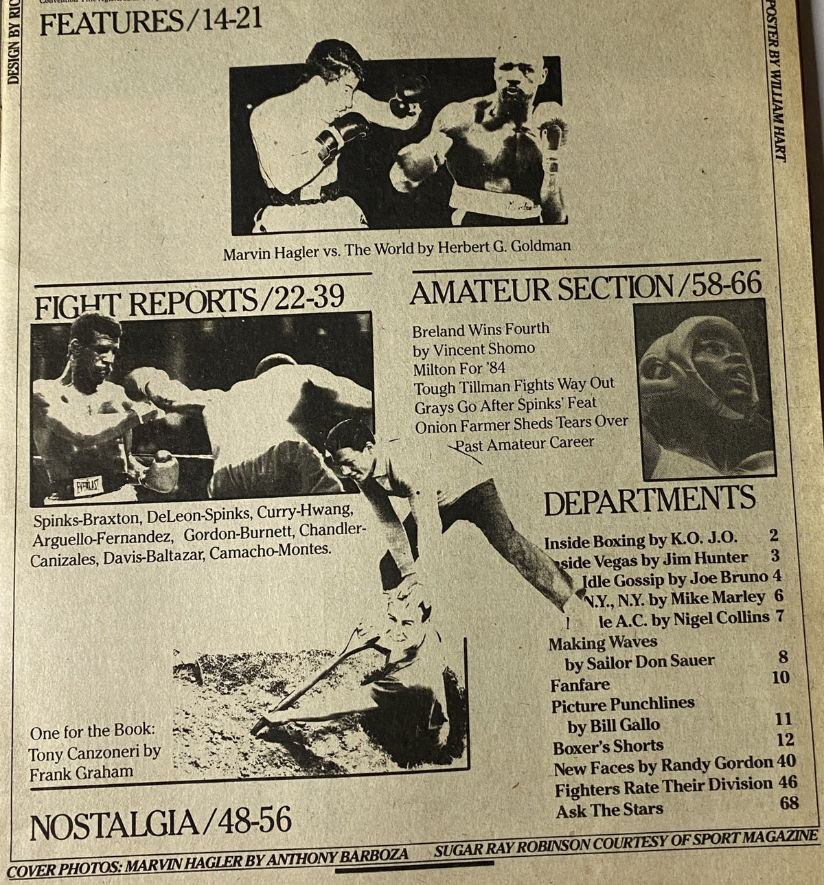 Boxing Illustrated Magazine May 1983 cover featuring Marvin Hagler and Sugar Ray Robinson, showcasing the issue's highlights including fight reports and amateur boxing sections.