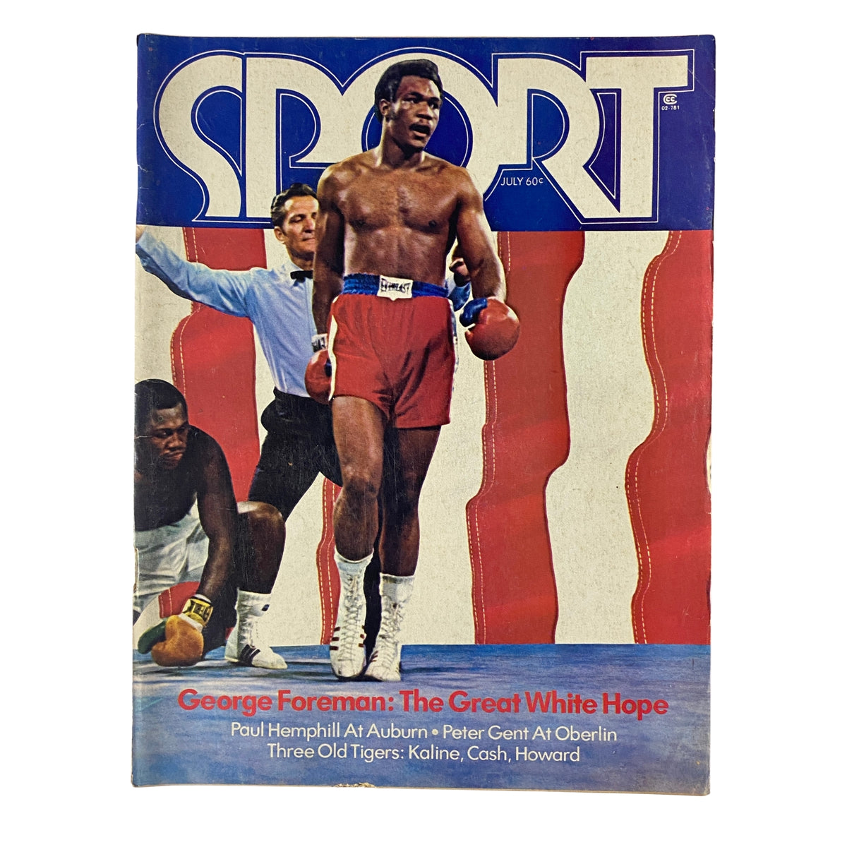 Sport Magazine July 1973 featuring George Foreman on the cover, showcasing the headline 'George Foreman: The Great White Hope'. This vintage magazine captures a moment in sports history during Foreman's early championship reign.