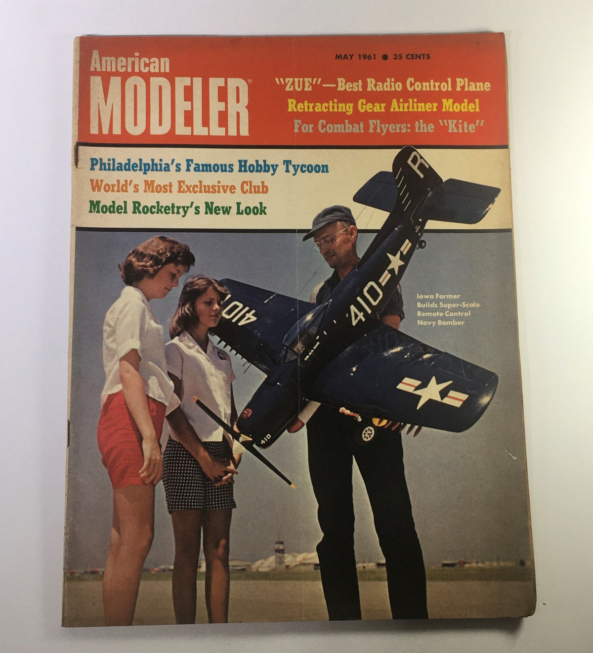 Cover of VTG American Modeler May 1961 featuring Philadelphia's Famous Hobby Tycoon and a Navy Bomber model, highlighting model-making culture in the 1960s.