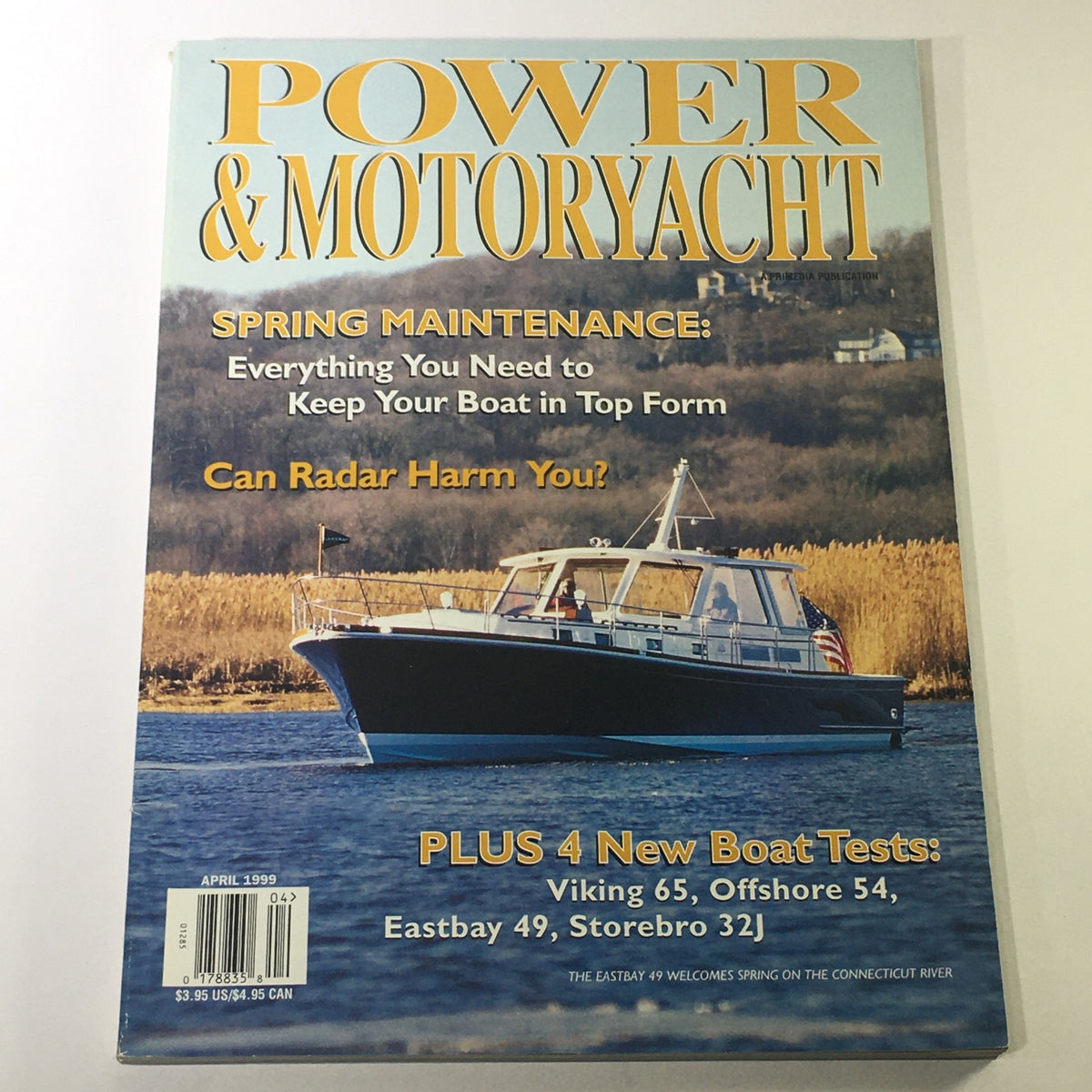 Cover of Power & Motoryacht Magazine April 1999 featuring boat maintenance tips and tests for Viking 65, Offshore 54, Eastbay 49, and Storebro 32J.