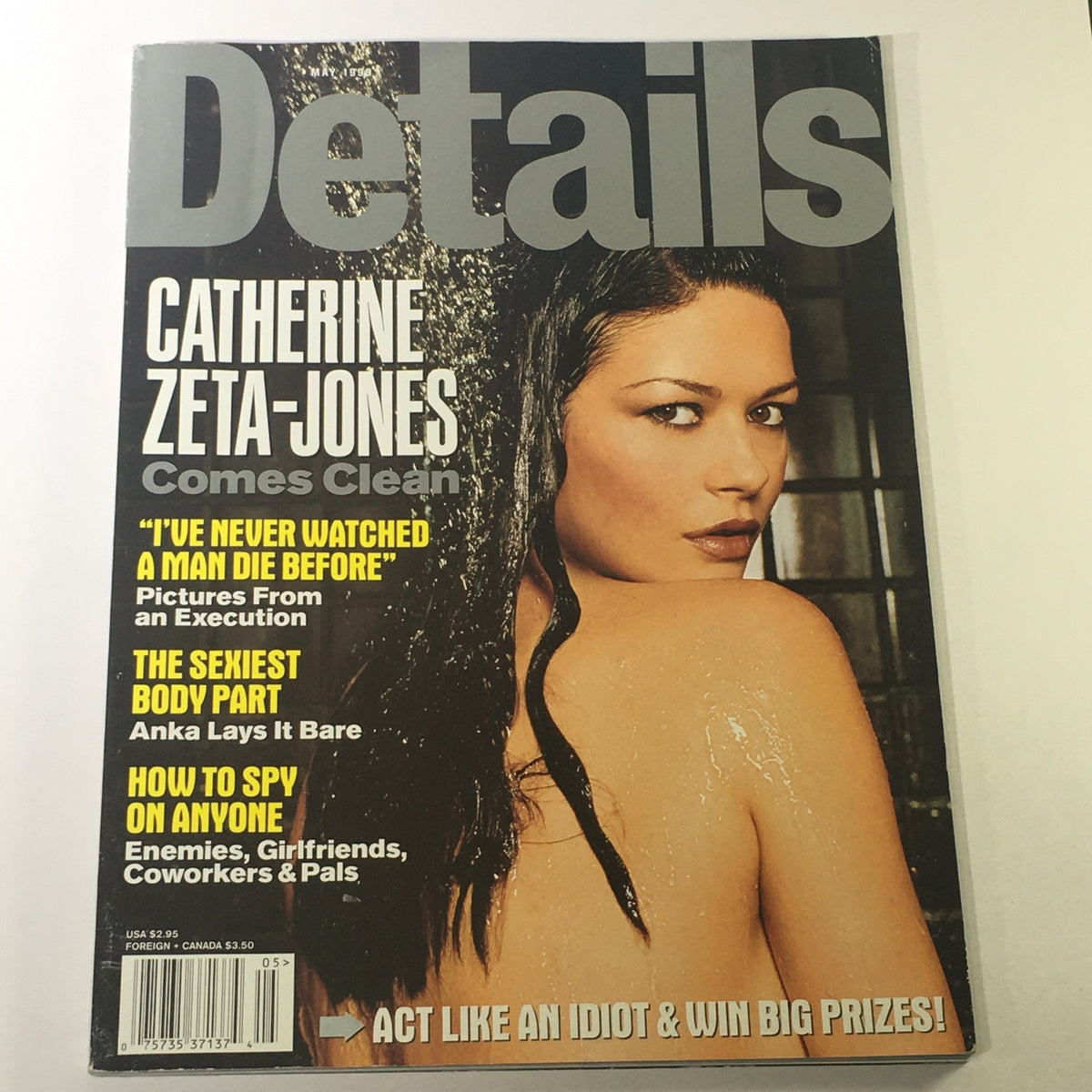 Cover of Details Magazine May 1999 featuring Catherine Zeta-Jones, with the headline 'Catherine Zeta-Jones Comes Clean' and additional topics including interviews and essays.