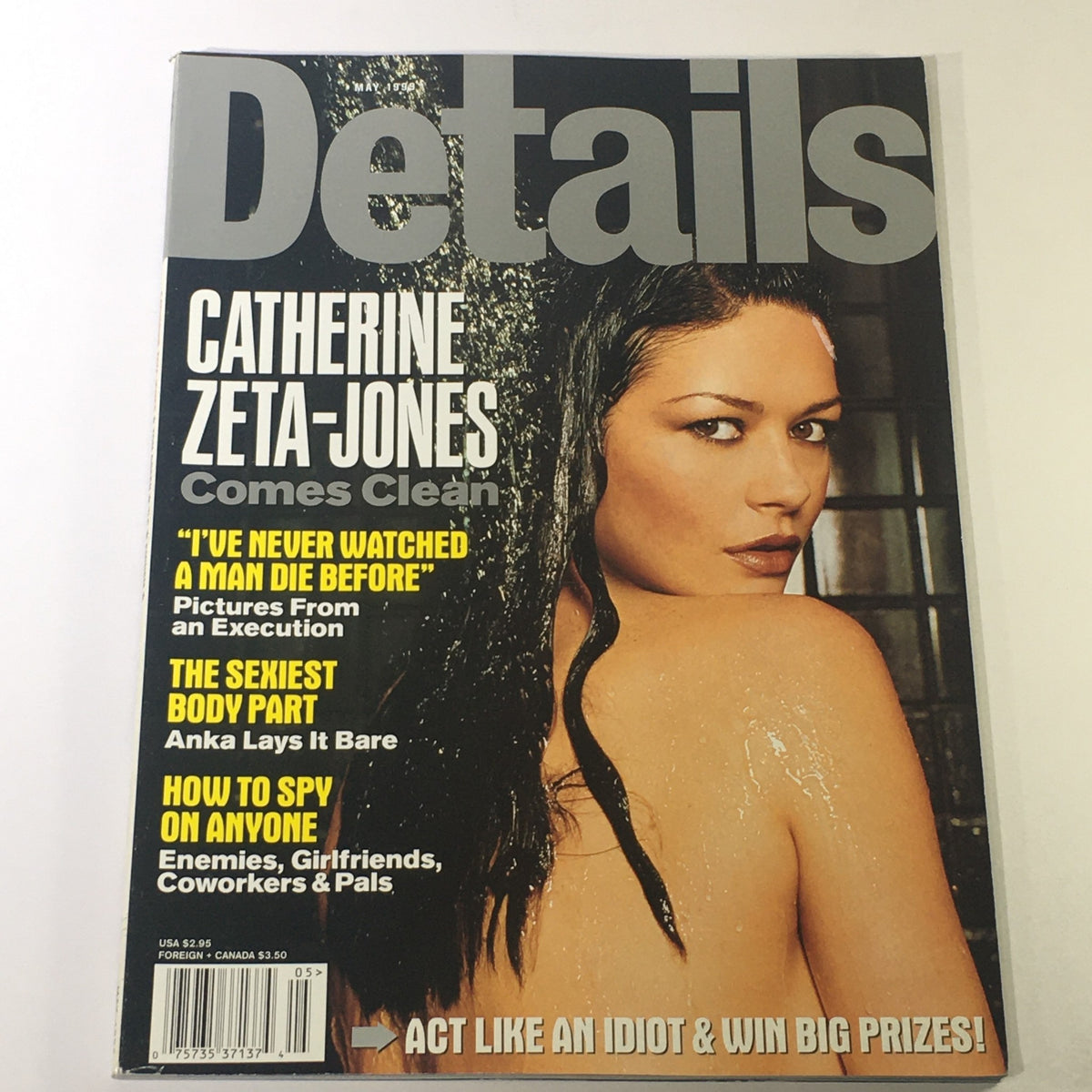 Details Magazine May 1999 featuring Catherine Zeta-Jones on the cover, showcasing the article 'The Sexiest Body Part' by Anka, with a striking image of Zeta-Jones and bold headlines.