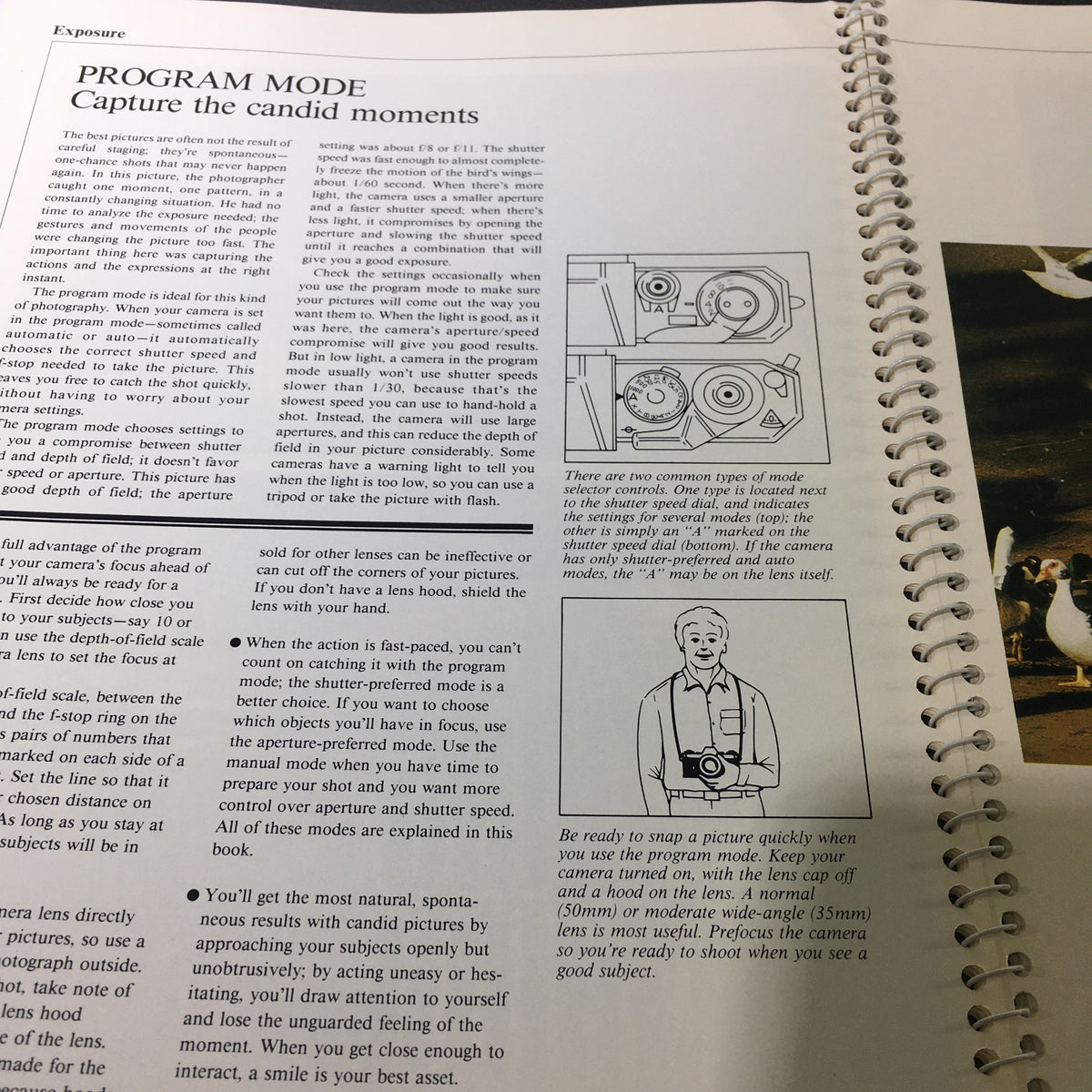 Program mode section from '1982 The Camera Step-by-Step Handbook: How To Take Better Pictures', illustrating tips for capturing candid moments.