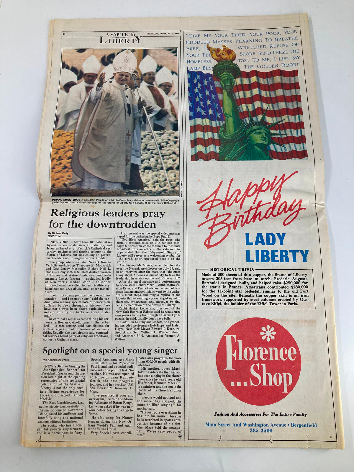 Vintage The Record Newspaper July 4 1986 A Salute To The Lady of Liberty