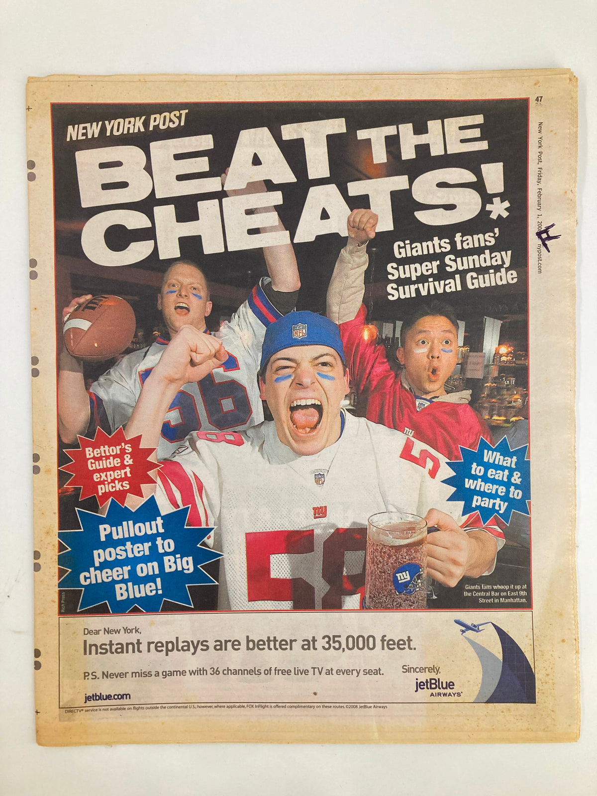 New York Post Newspaper February 1 2008 Giants Fans' Super Sunday Survival Guide