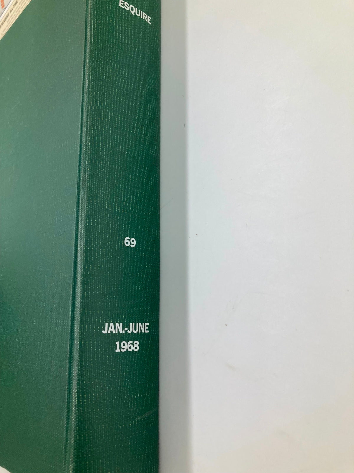 Spine view of Esquire library bound magazine January - June 1968 showcasing the year and edition clearly labeled for easy identification.