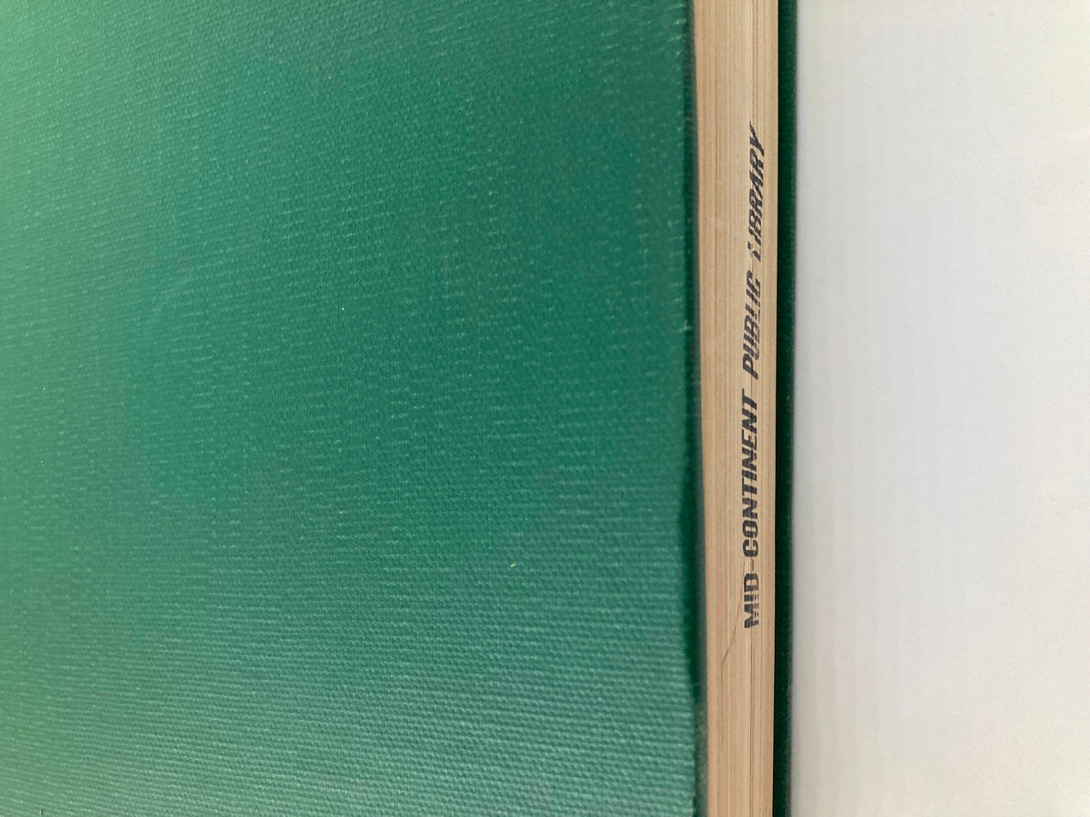 Close-up of the spine of Esquire library bound magazine January - June 1968 indicating 'Mid Continent Public Library' and the edition details for collectors.