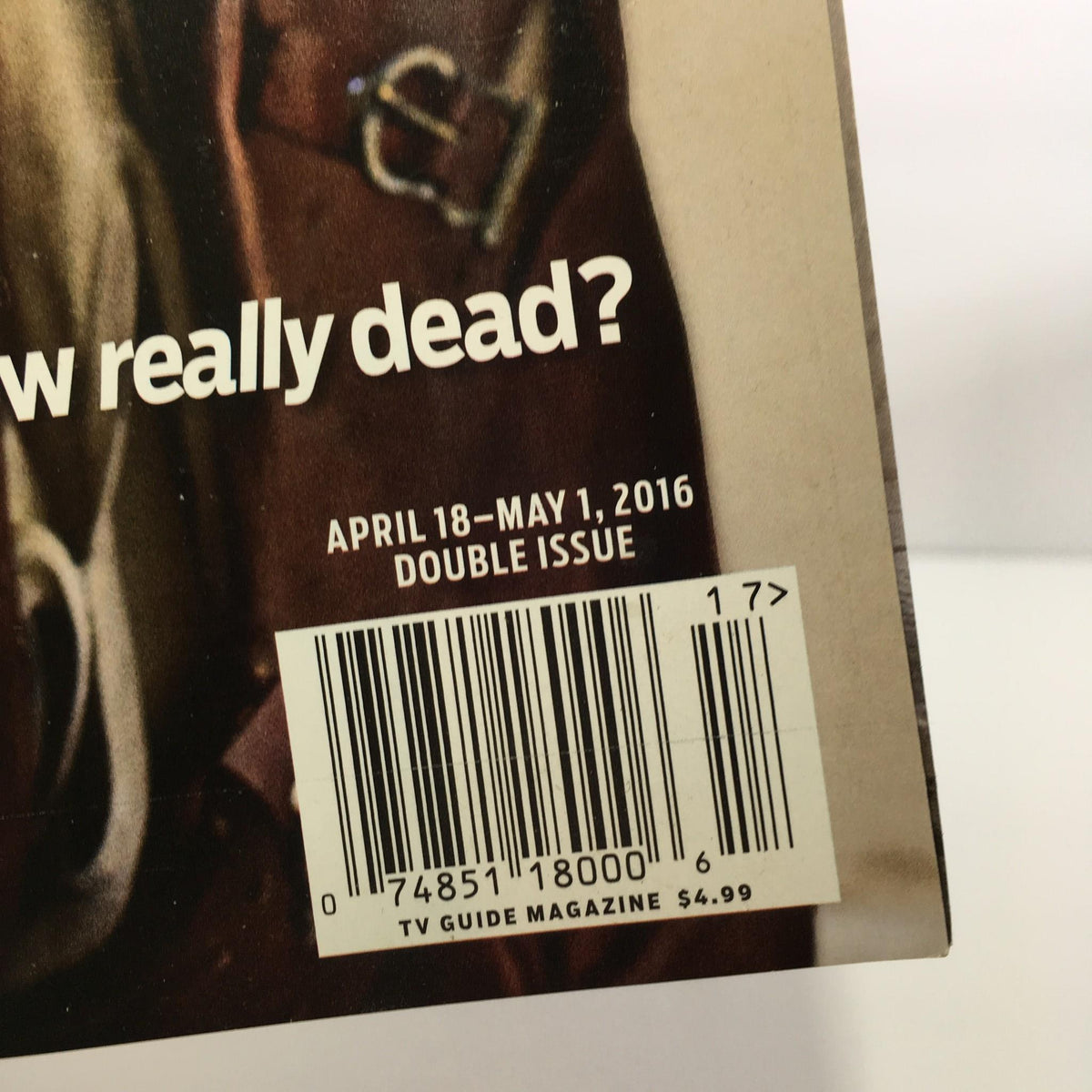 Barcode and publication details of TV Guide April 18-May 1 2016 Double Issue, which features a cover story on Game of Thrones.