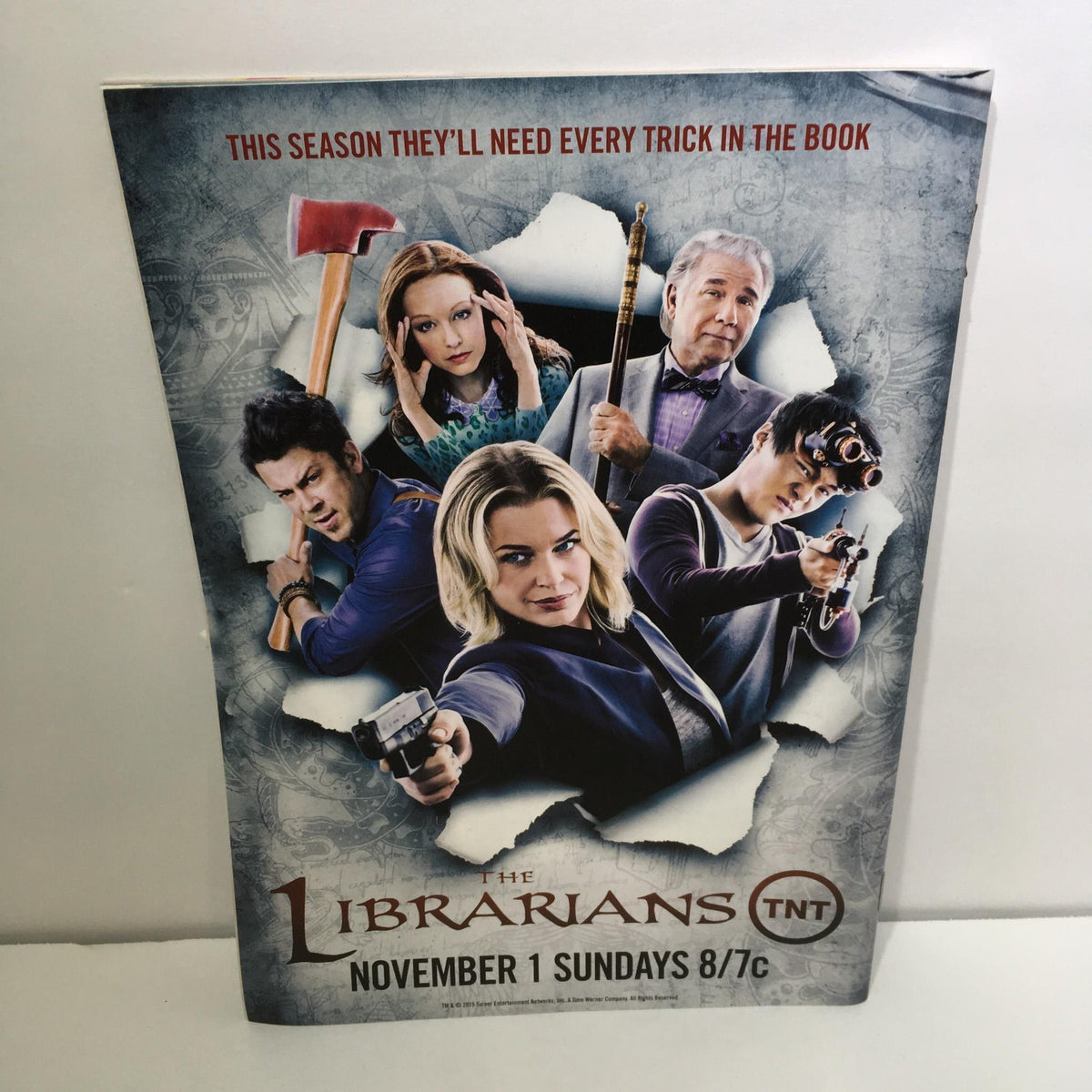 Back cover of TV Guide Oct 26-Nov 8 2015 Double Issue highlighting the cast of TNT's The Librarians.