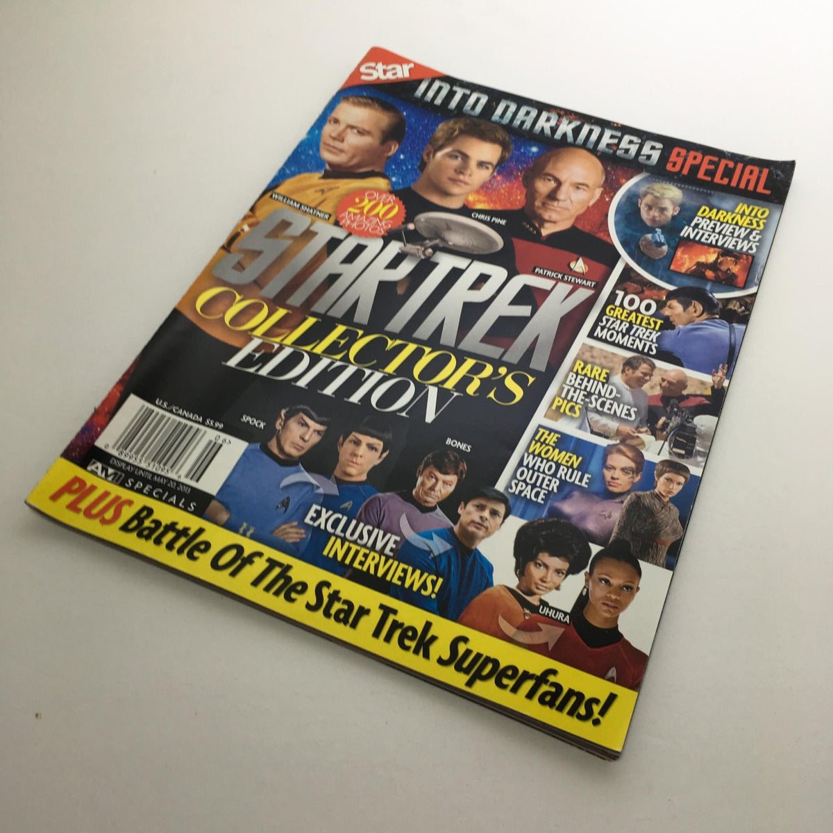 Another angle of the cover of TV Guide May 20 2013 Star Trek Collector's Edition displaying iconic characters, including a vibrant starry background.