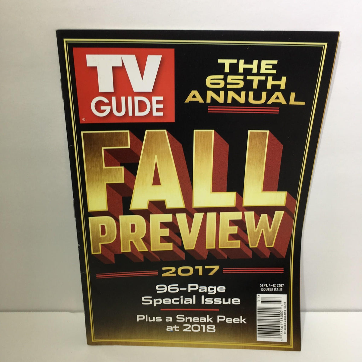 TV Guide September 4-17, 2017 Double Issue featuring the 65th Annual Fall Preview, showcasing bold title design.